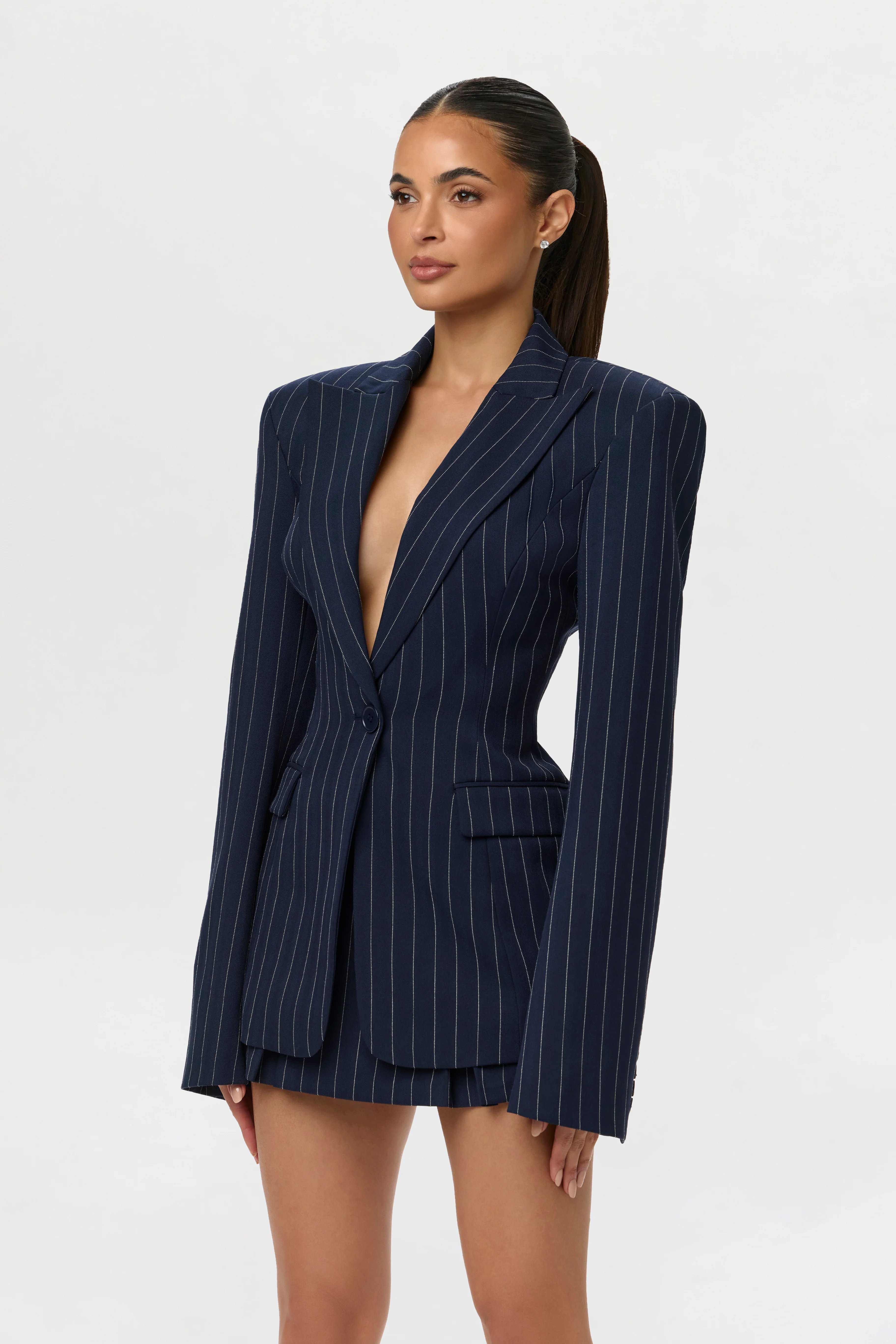 Pinstripe Suiting Pleated Mini Skirt - Image 15