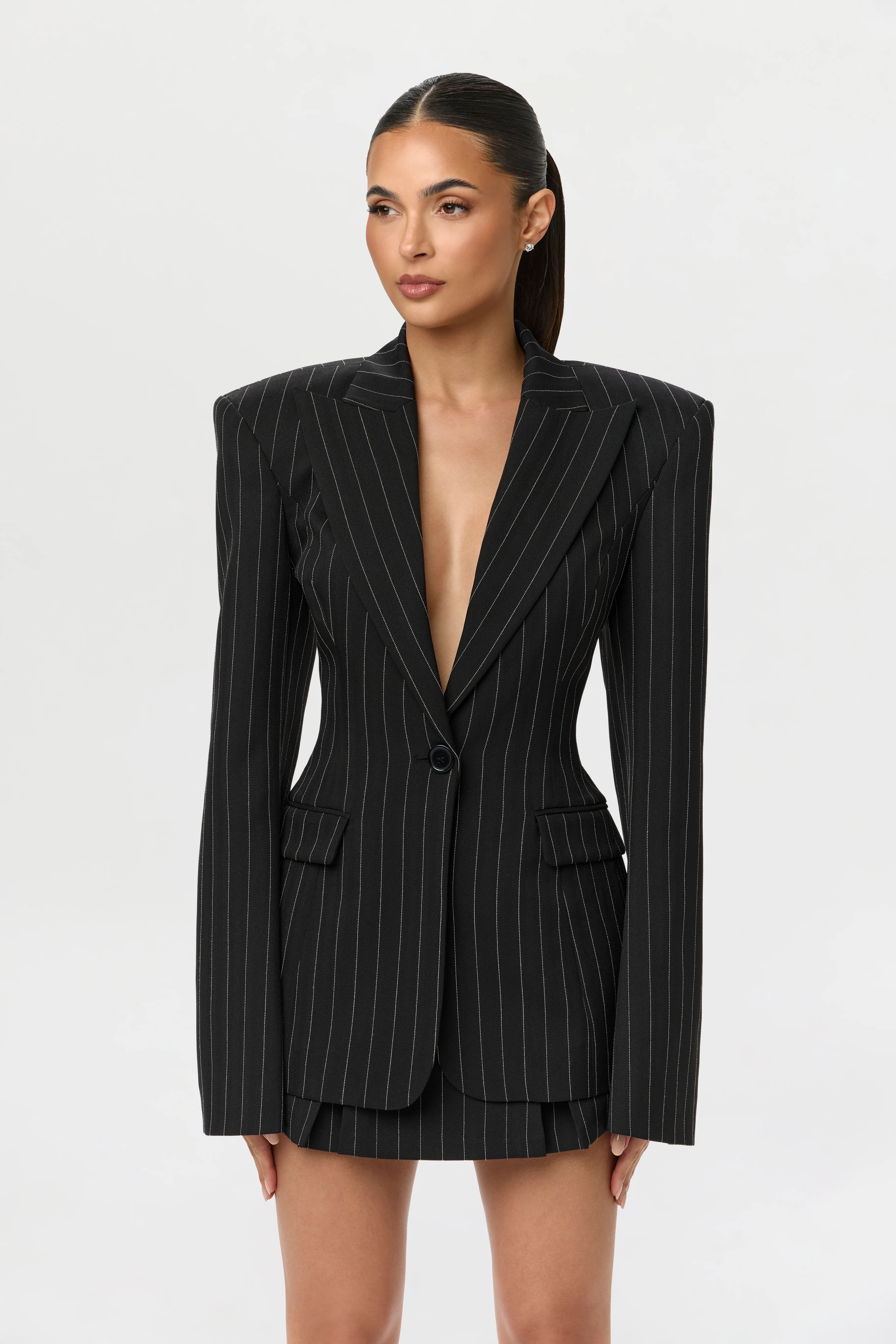 Pinstripe Suiting Pleated Mini Skirt - Image 4