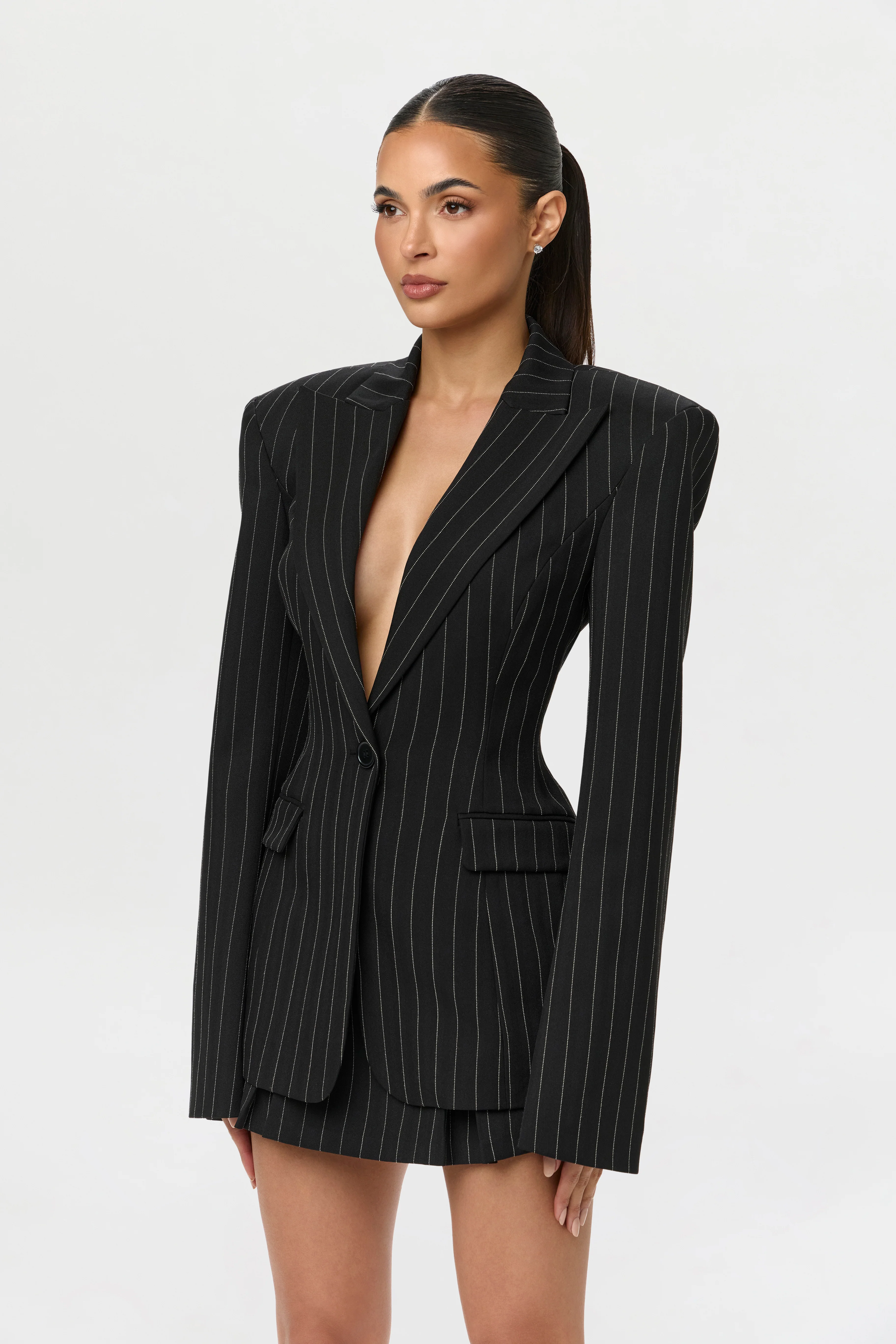Pinstripe Suiting Pleated Mini Skirt - Image 5