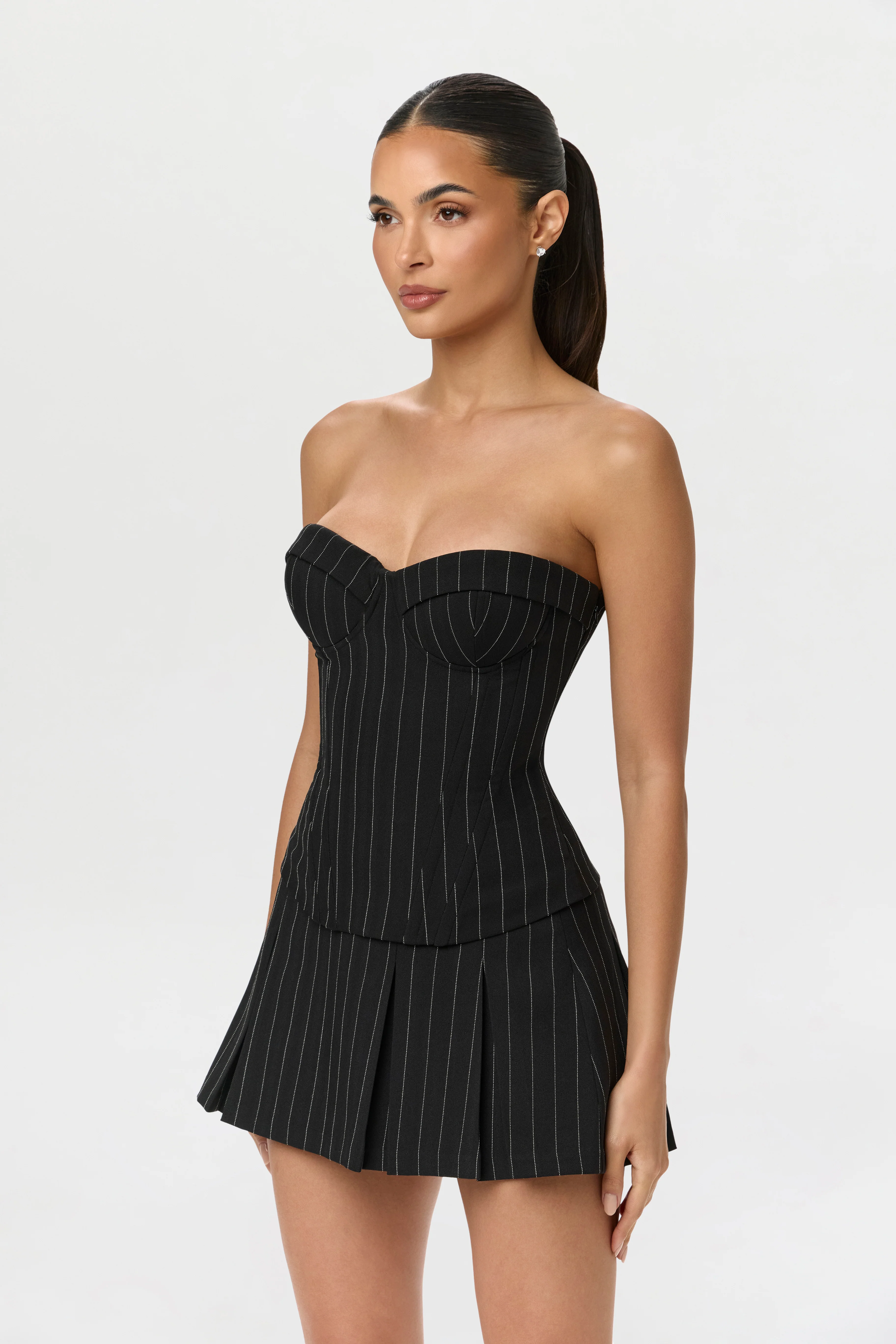 Pinstripe Suiting Pleated Mini Skirt - Image 7