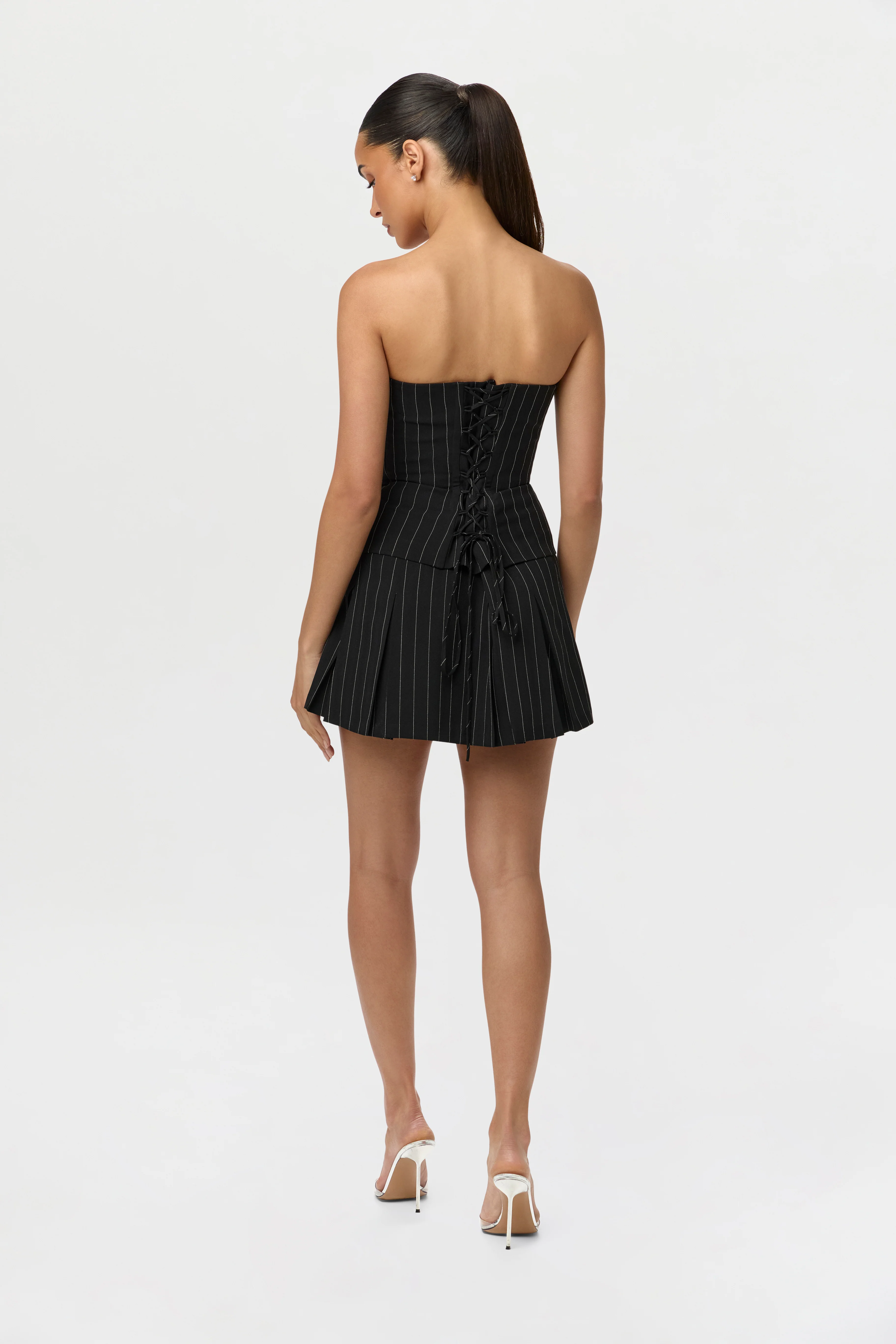 Pinstripe Suiting Pleated Mini Skirt - Image 8