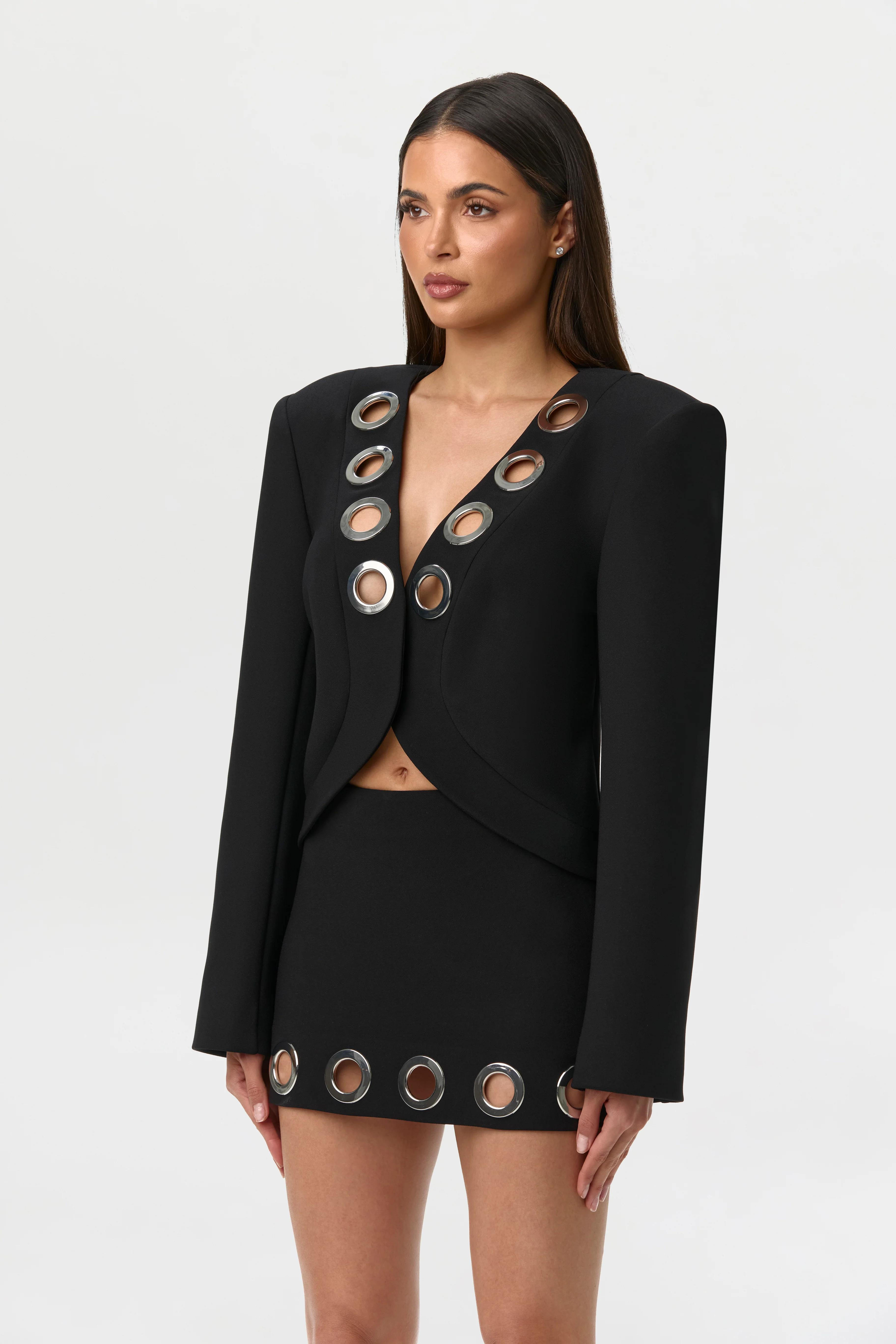 Ponte V-Neck Grommet Blazer - Image 3