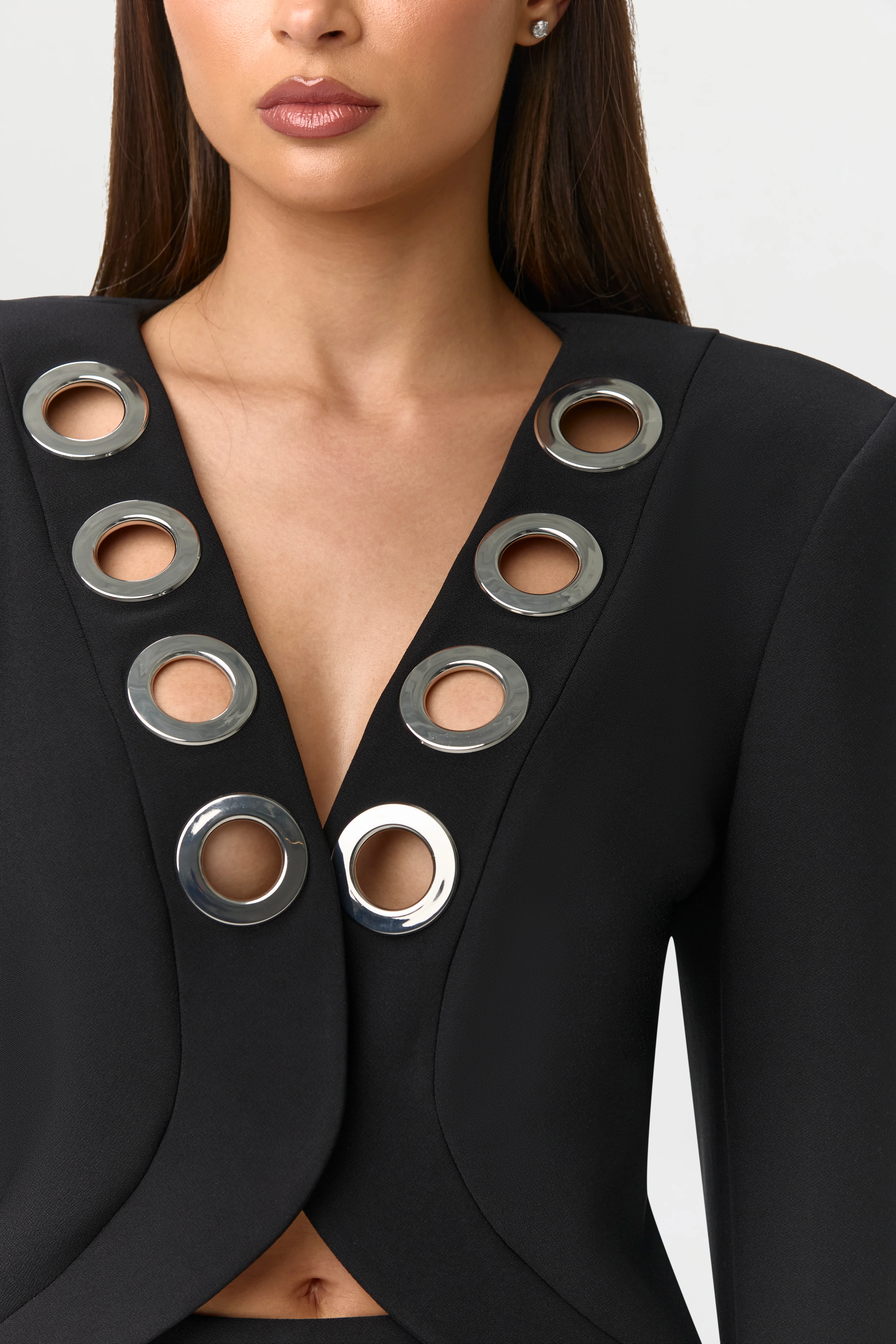 Ponte V-Neck Grommet Blazer - Image 5