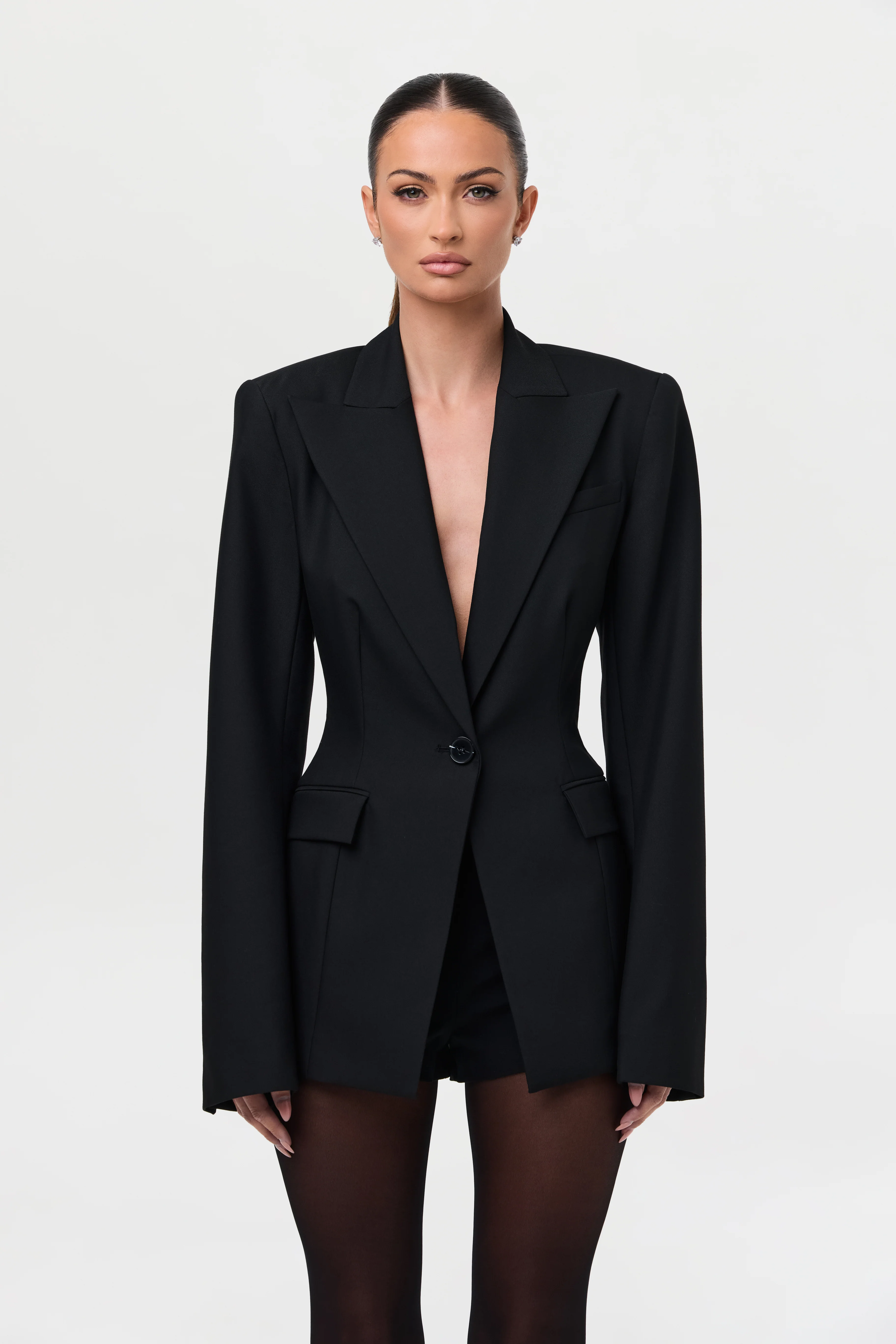 Power Shoulder Fitted Suit Blazer - Image 12
