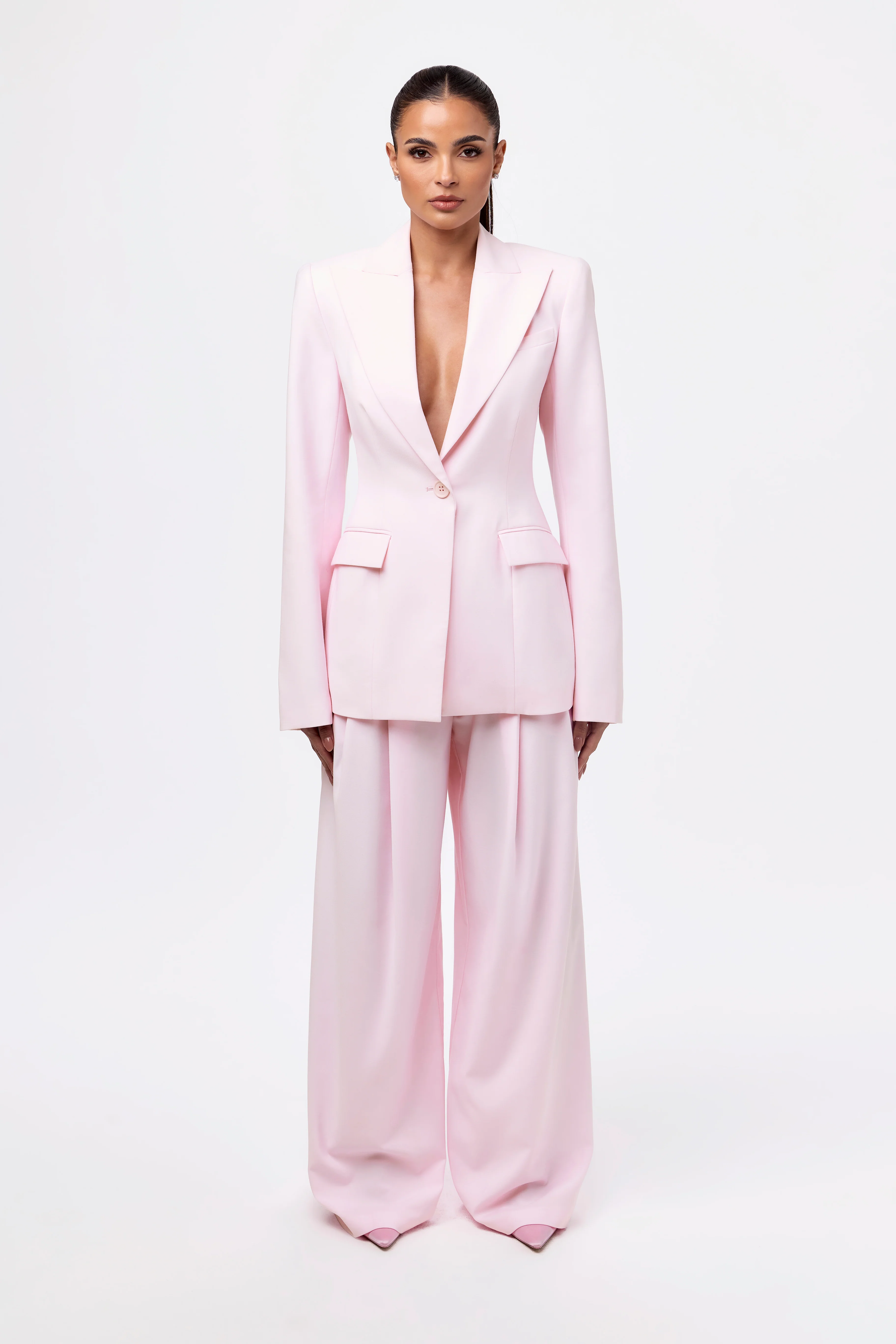 Power Shoulder Fitted Suit Blazer - Image 31
