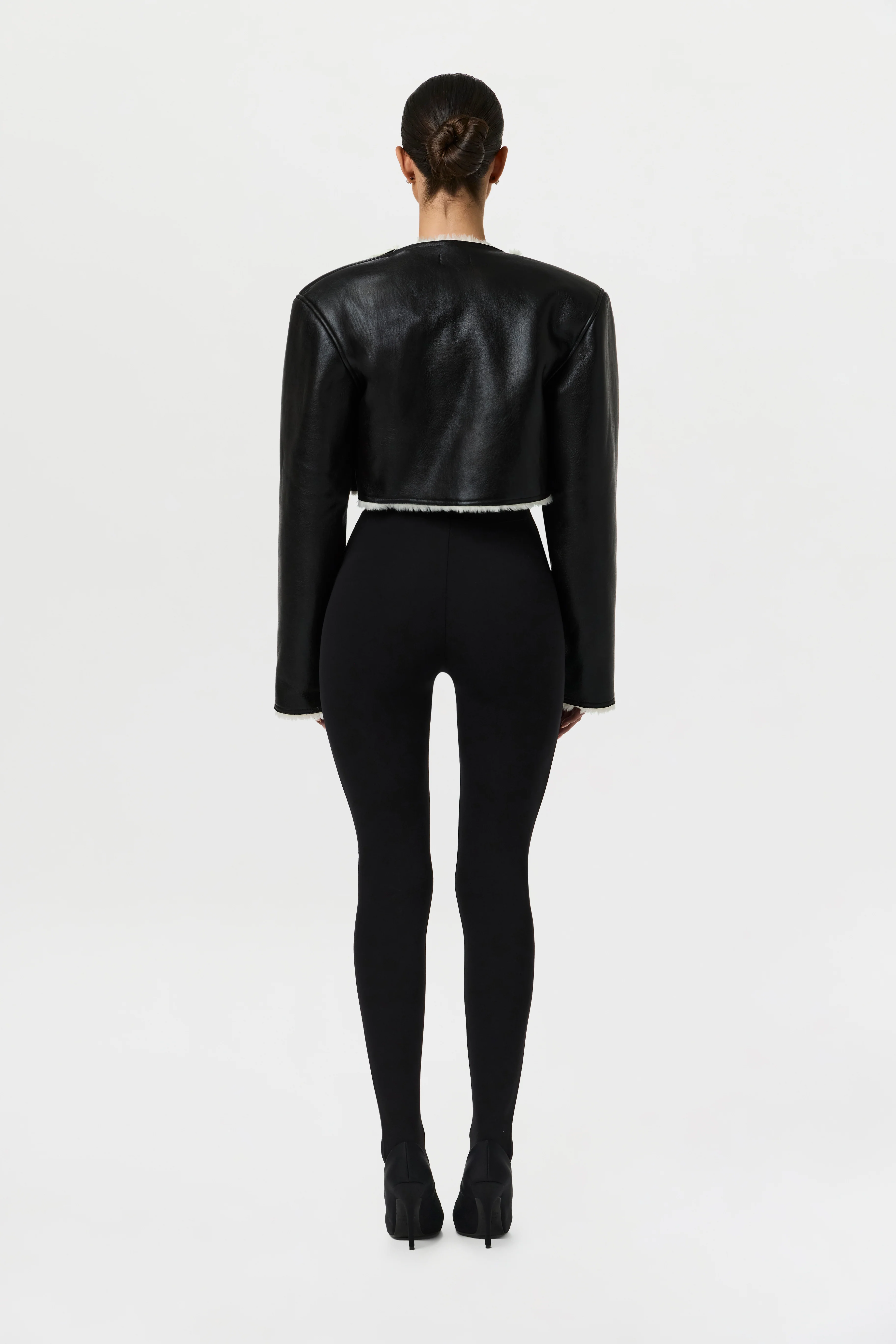 Vegan Leather Sherpa Cropped Jacket - Image 5