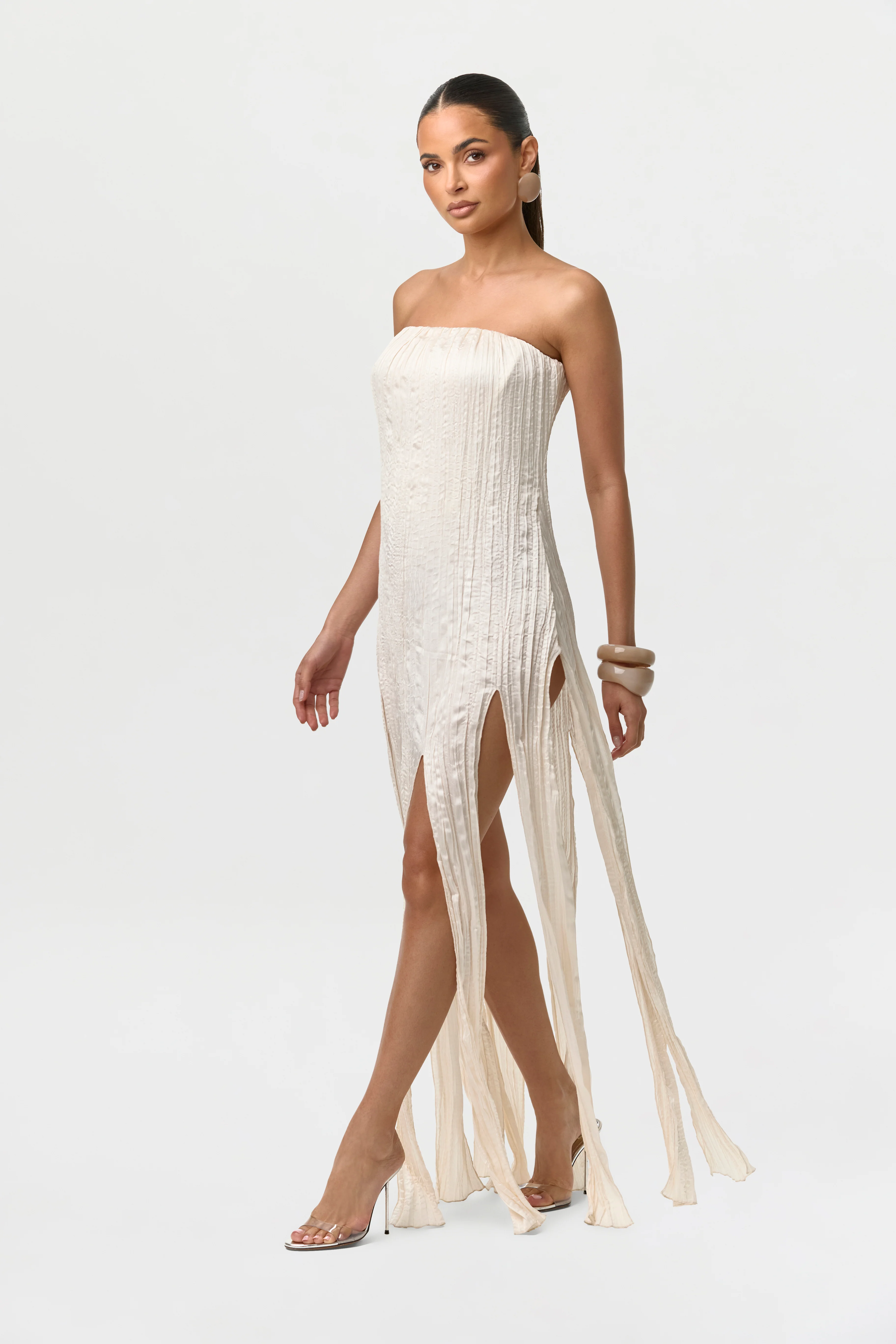 Satin Plissé Tube Dress - Image 3