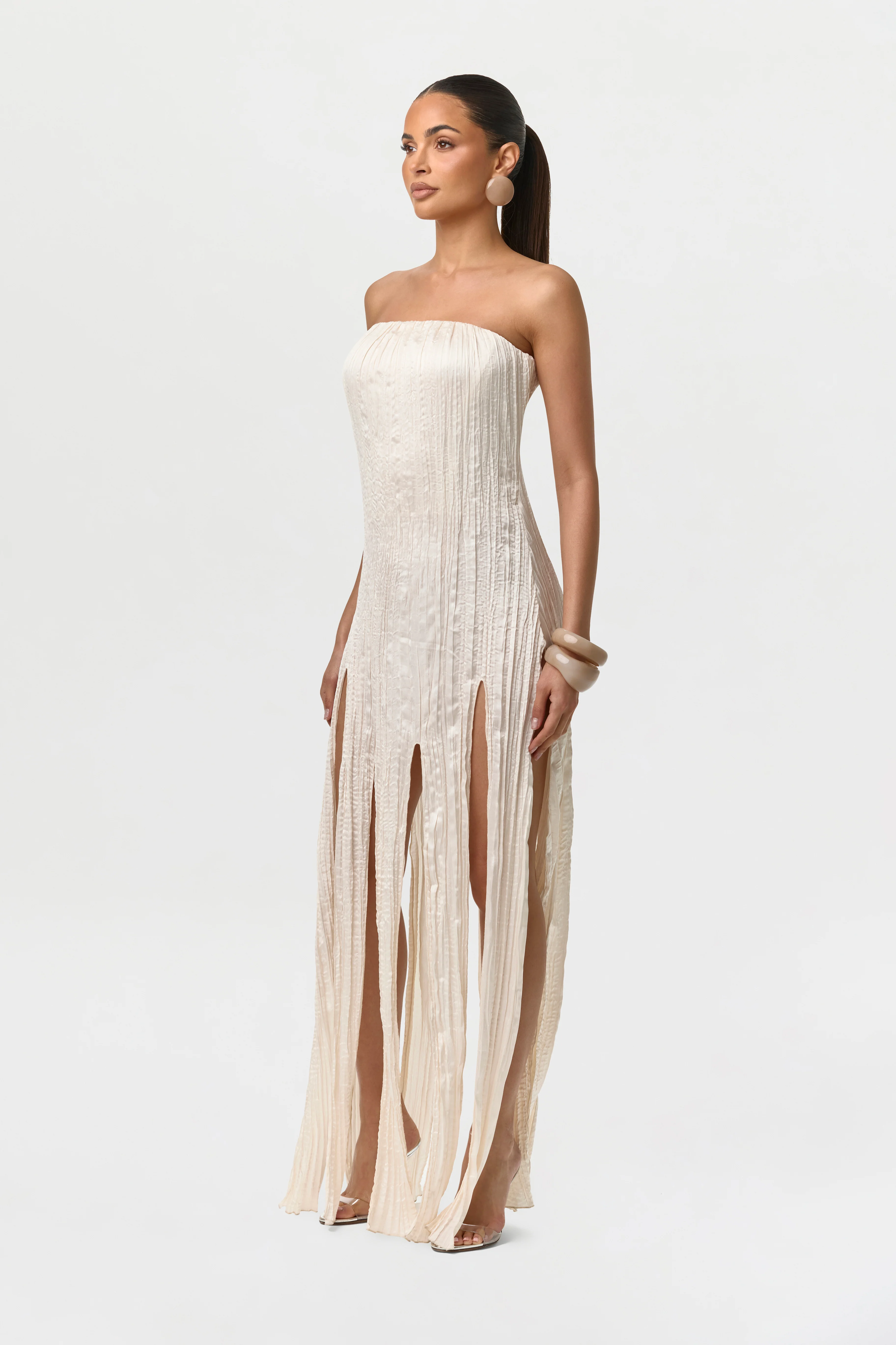 Satin Plissé Tube Dress - Image 4