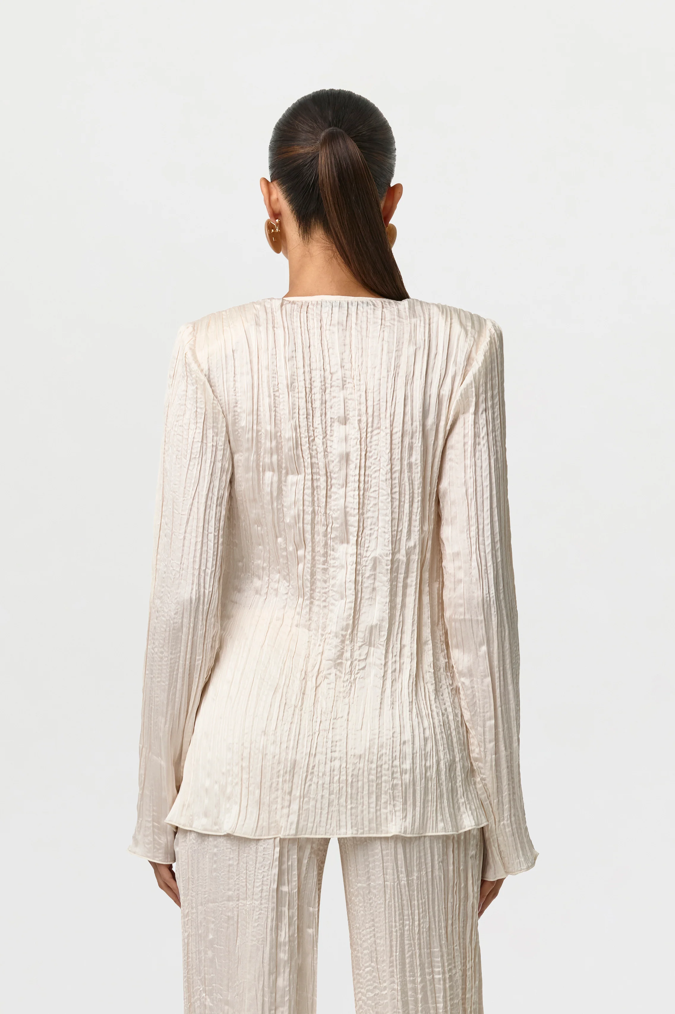 Satin Plissé V-Neck Top - Image 6