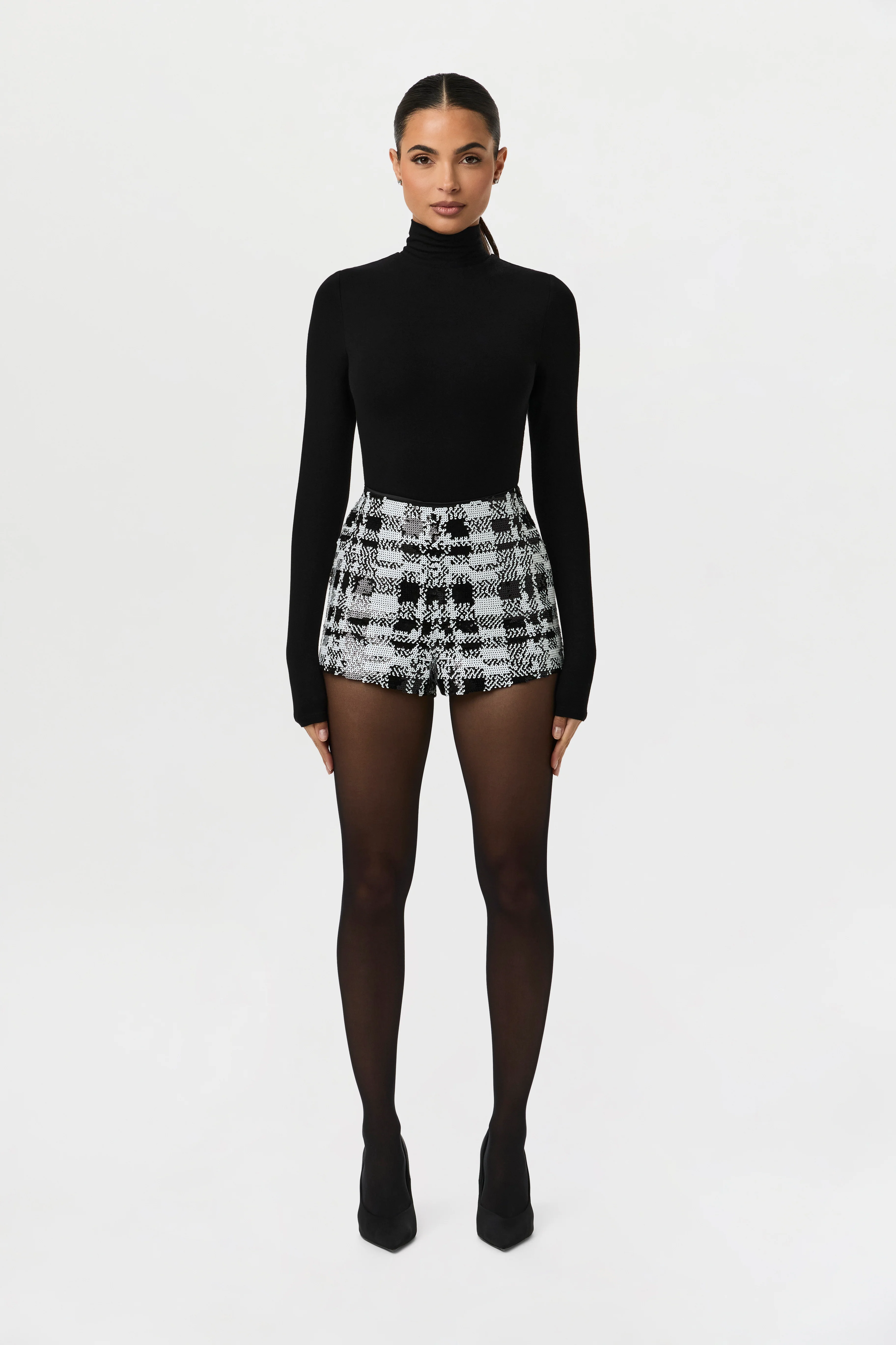 Sequin Plaid Hot Pants - Image 4