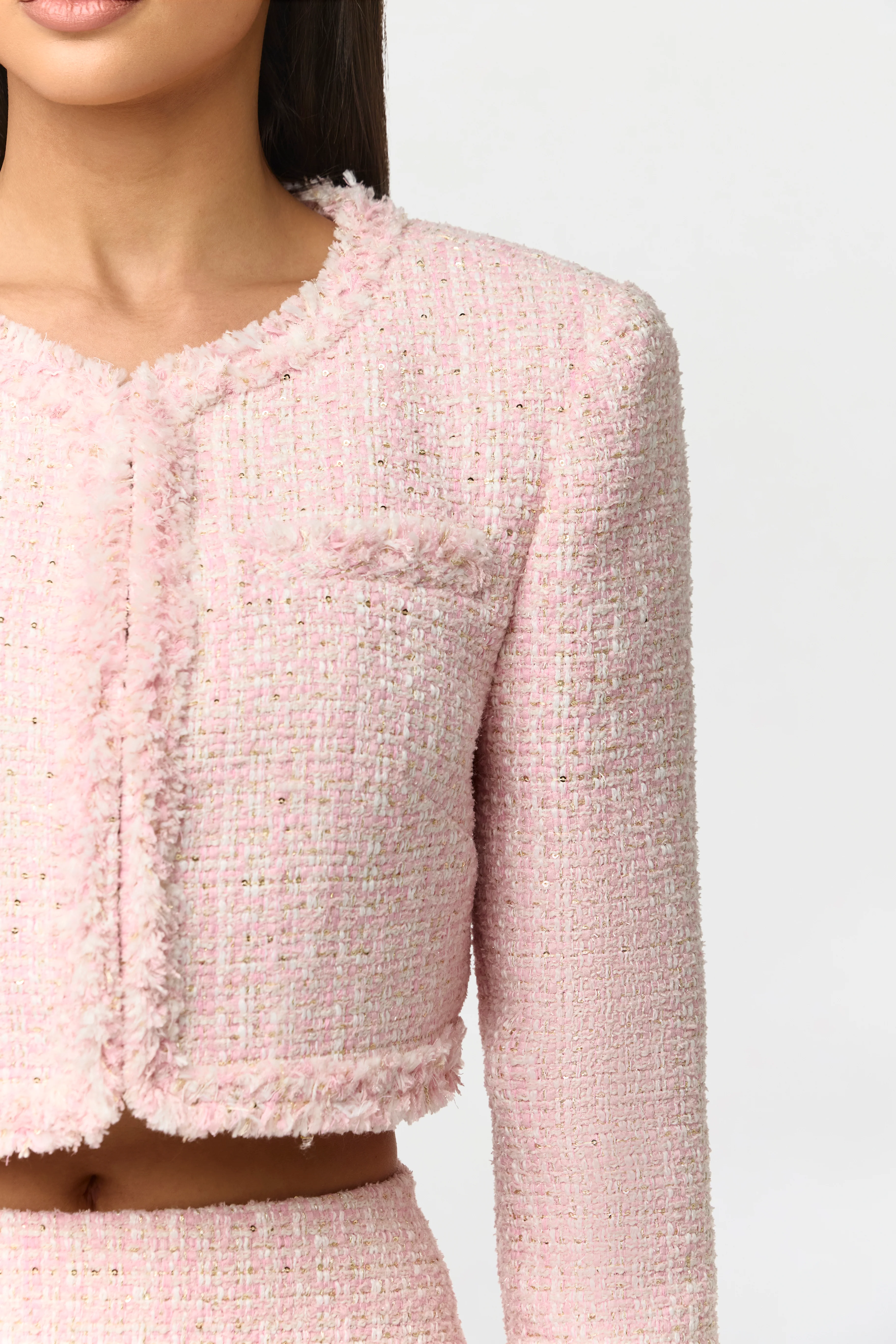 Tweed Sequin Cropped Blazer - Image 3