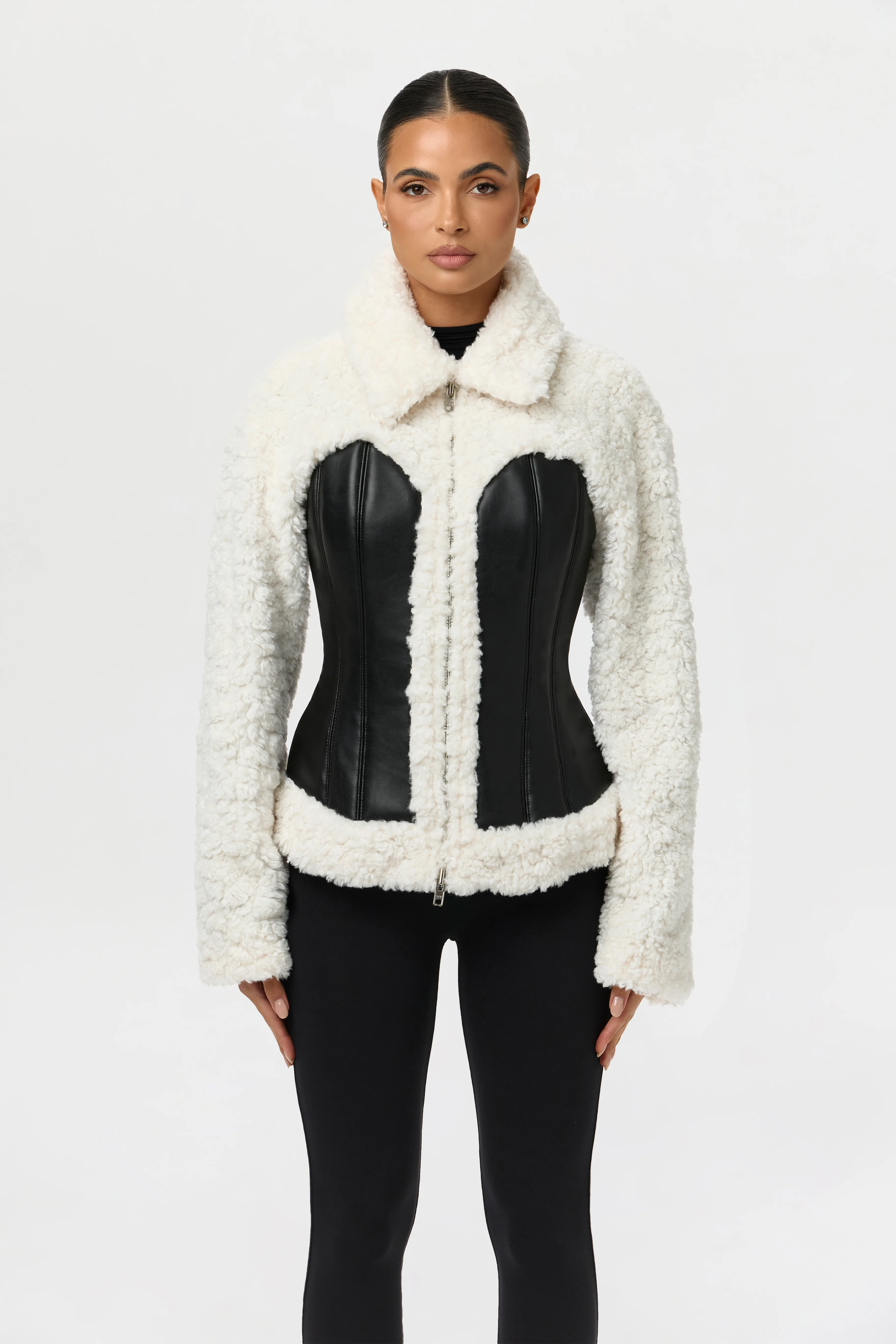 Sherpa Vegan Leather Corset Jacket - Image 3