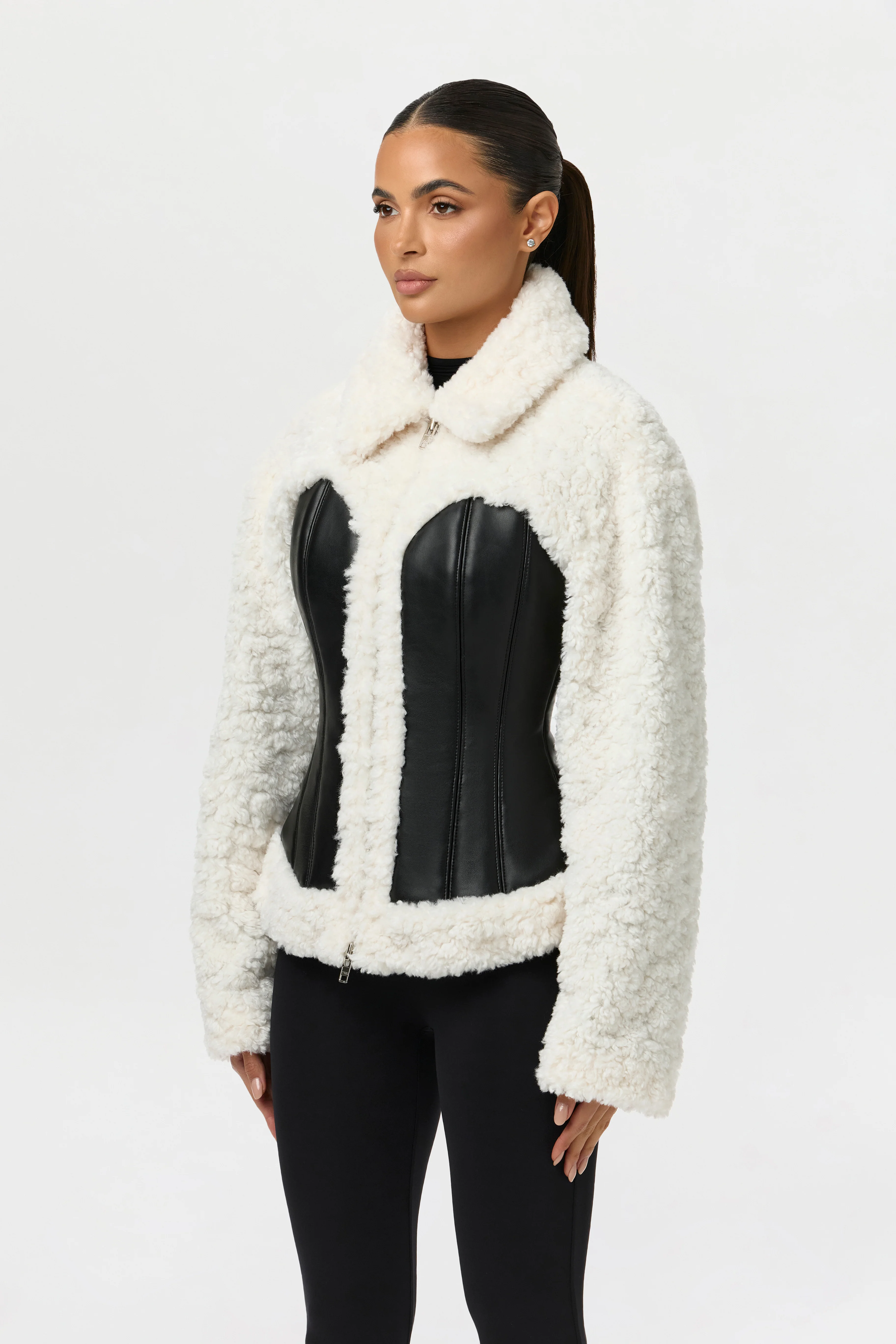 Sherpa Vegan Leather Corset Jacket - Image 5