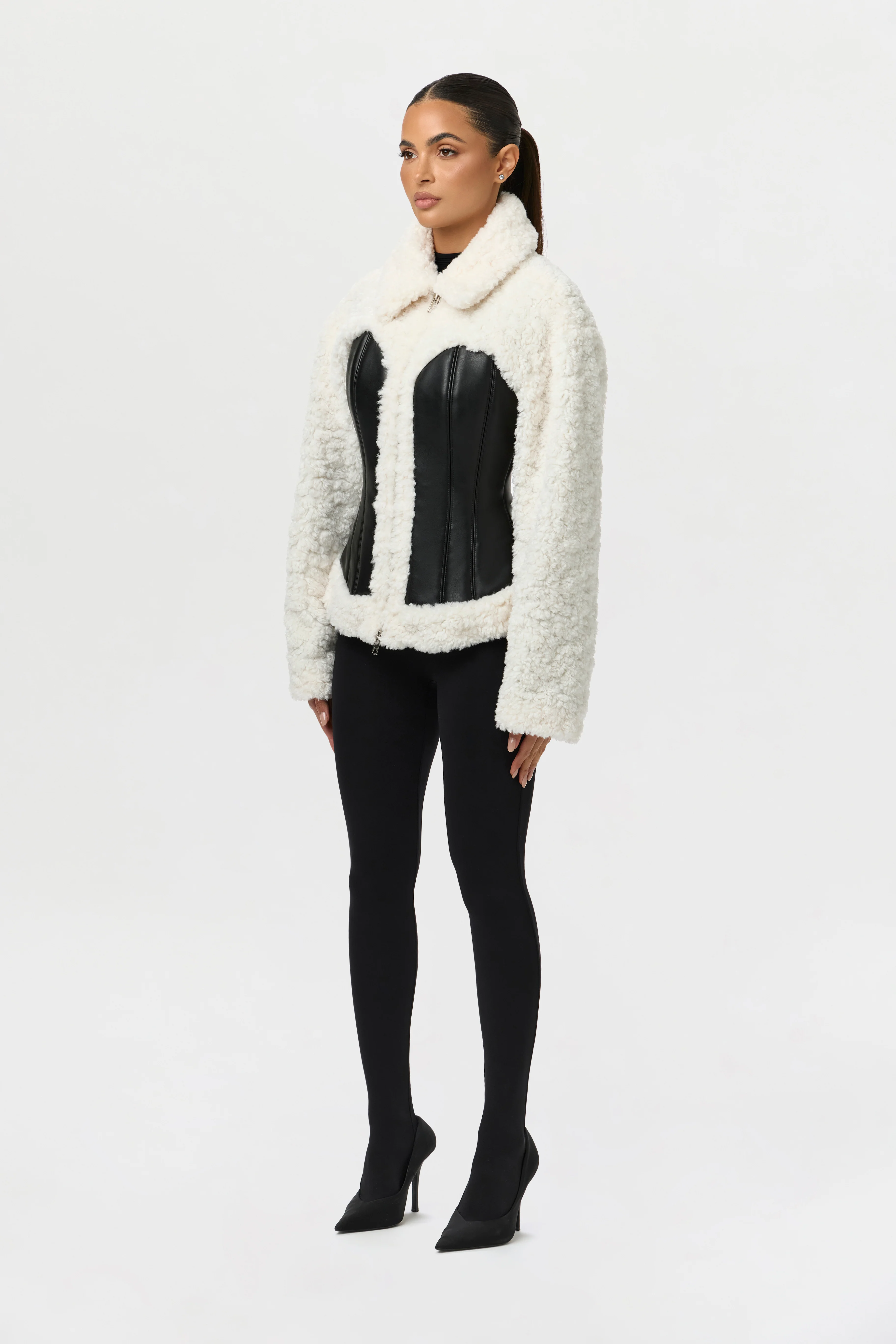 Sherpa Vegan Leather Corset Jacket - Image 6