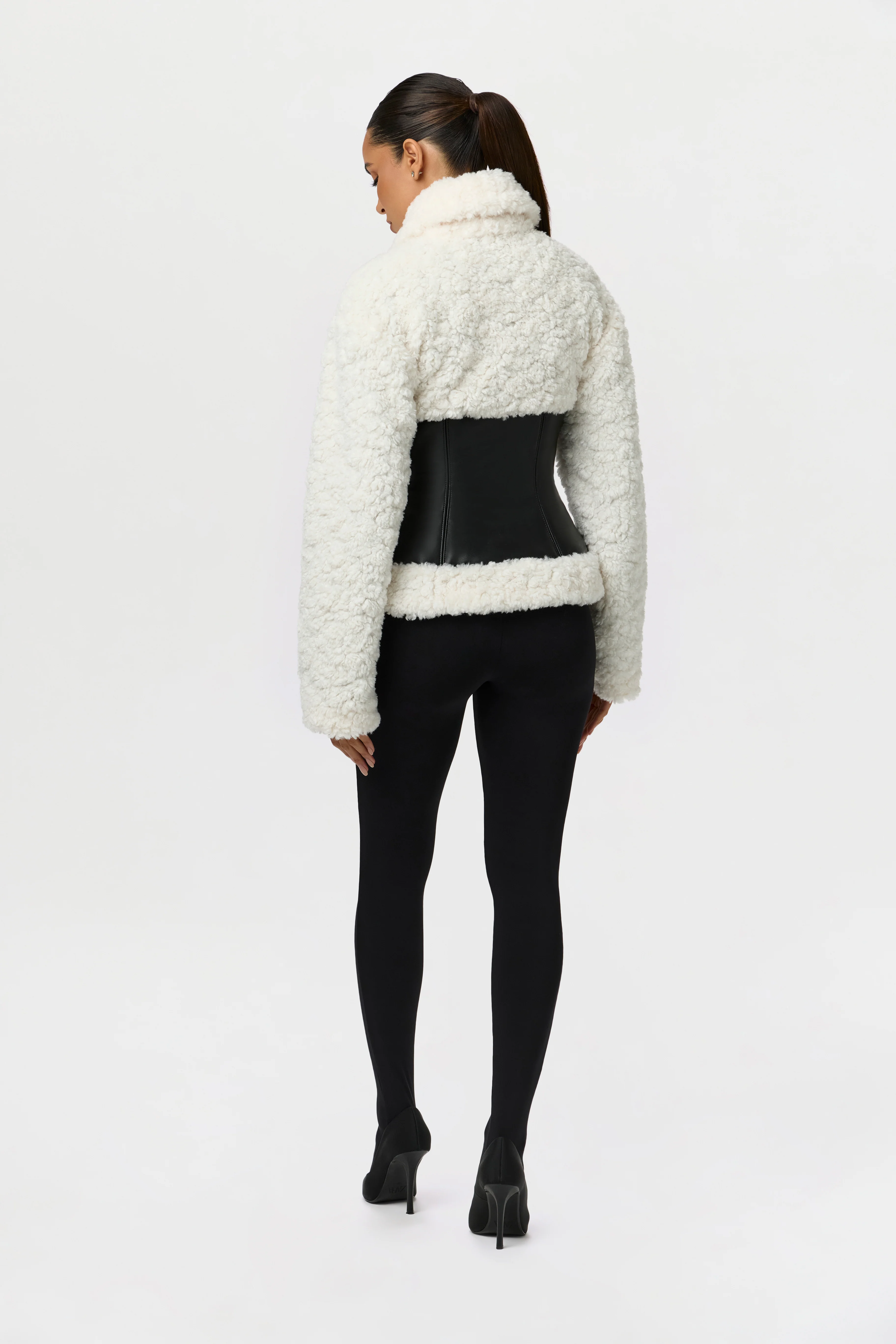 Sherpa Vegan Leather Corset Jacket - Image 7
