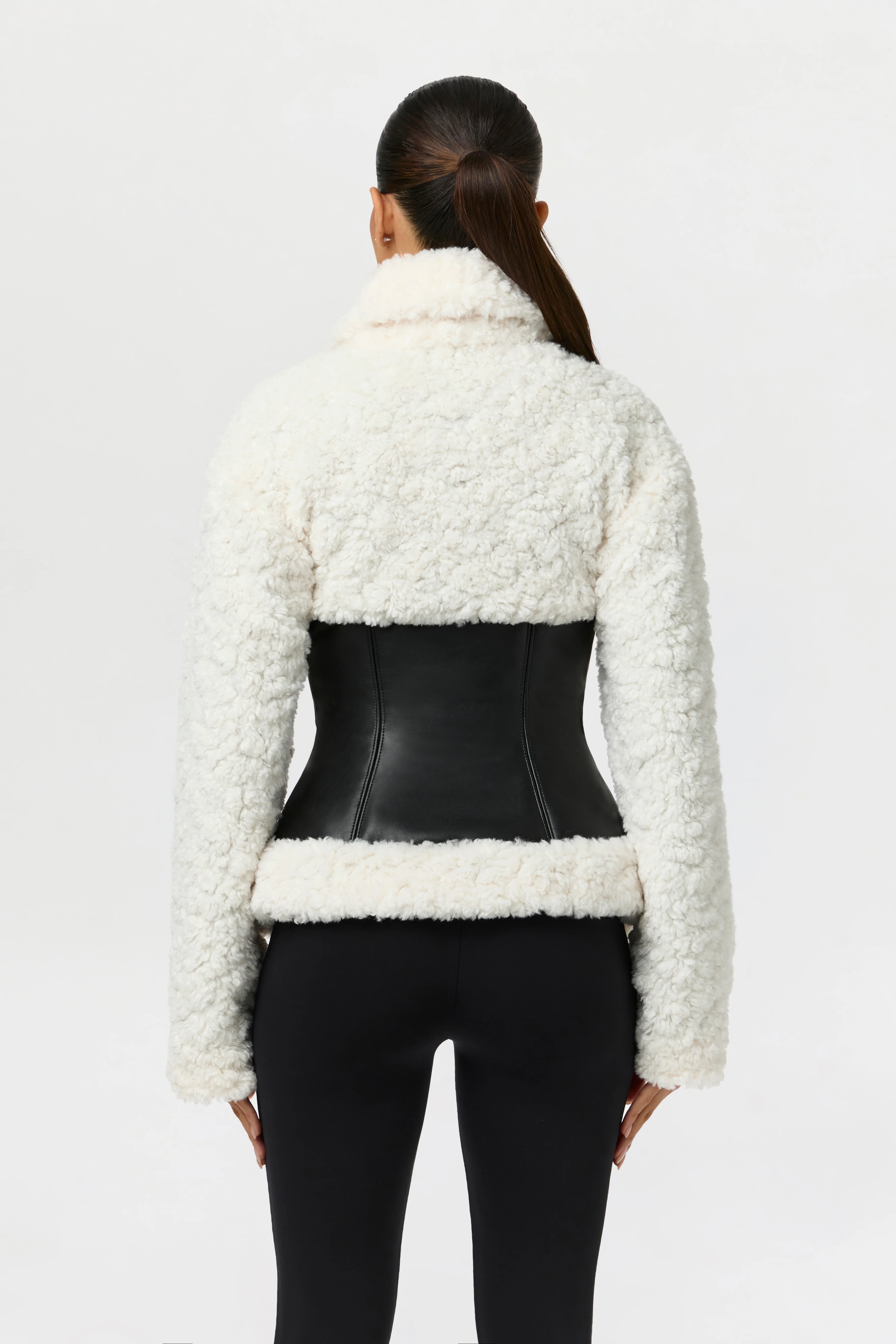 Sherpa Vegan Leather Corset Jacket - Image 8