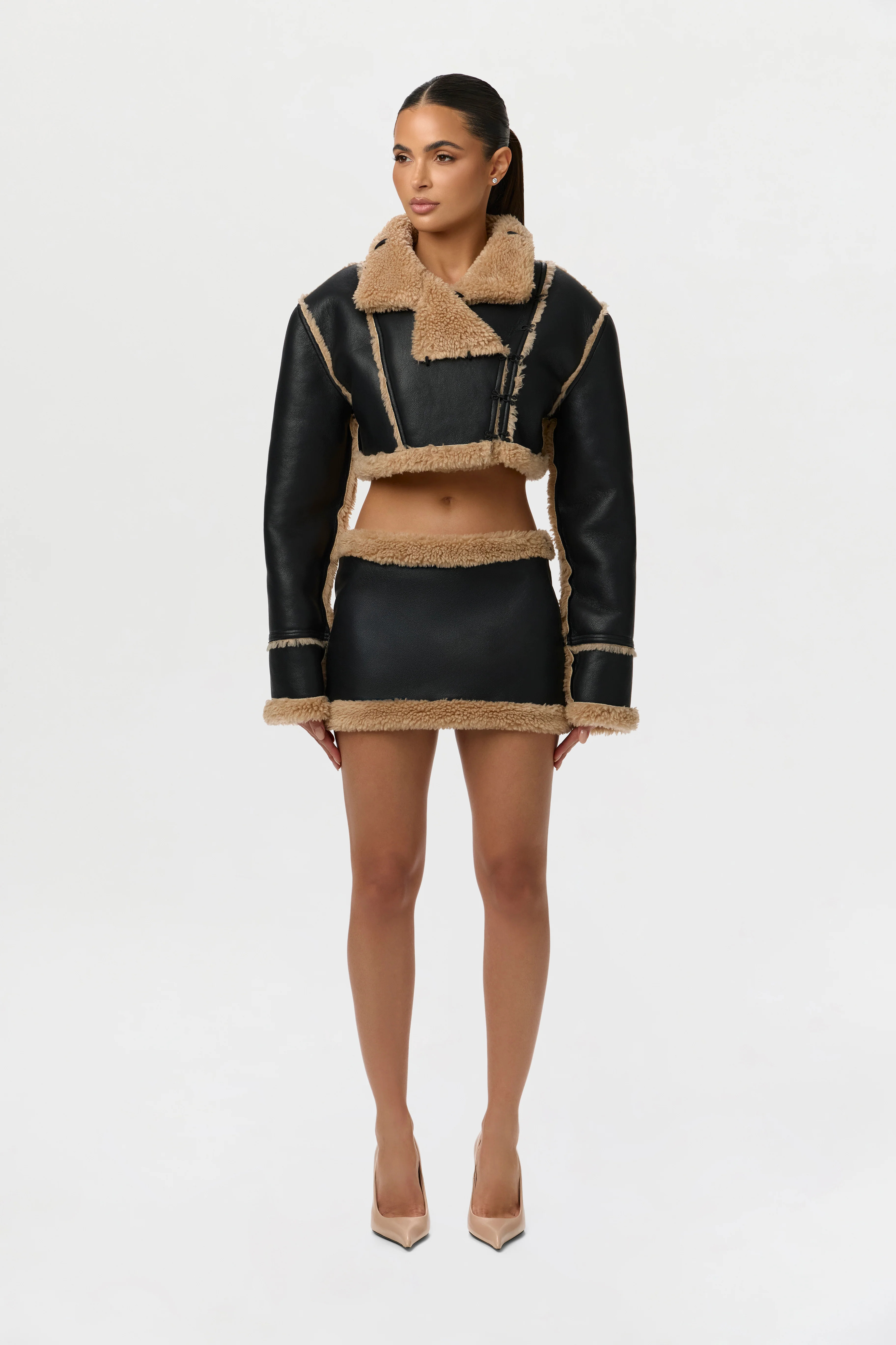 Sherpa Vegan Leather Mini Skirt - Image 4
