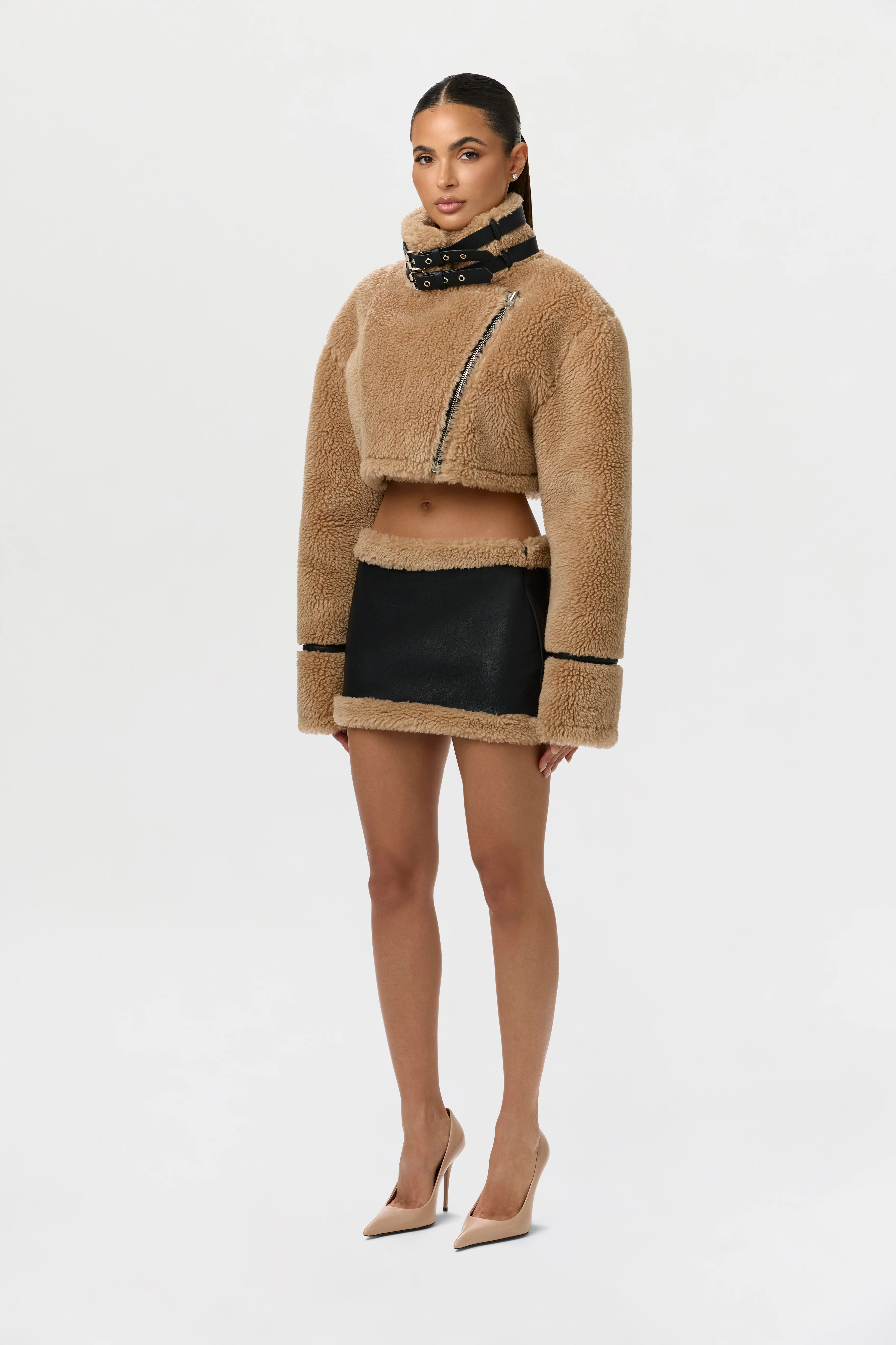 Sherpa Vegan Leather Mini Skirt - Image 5
