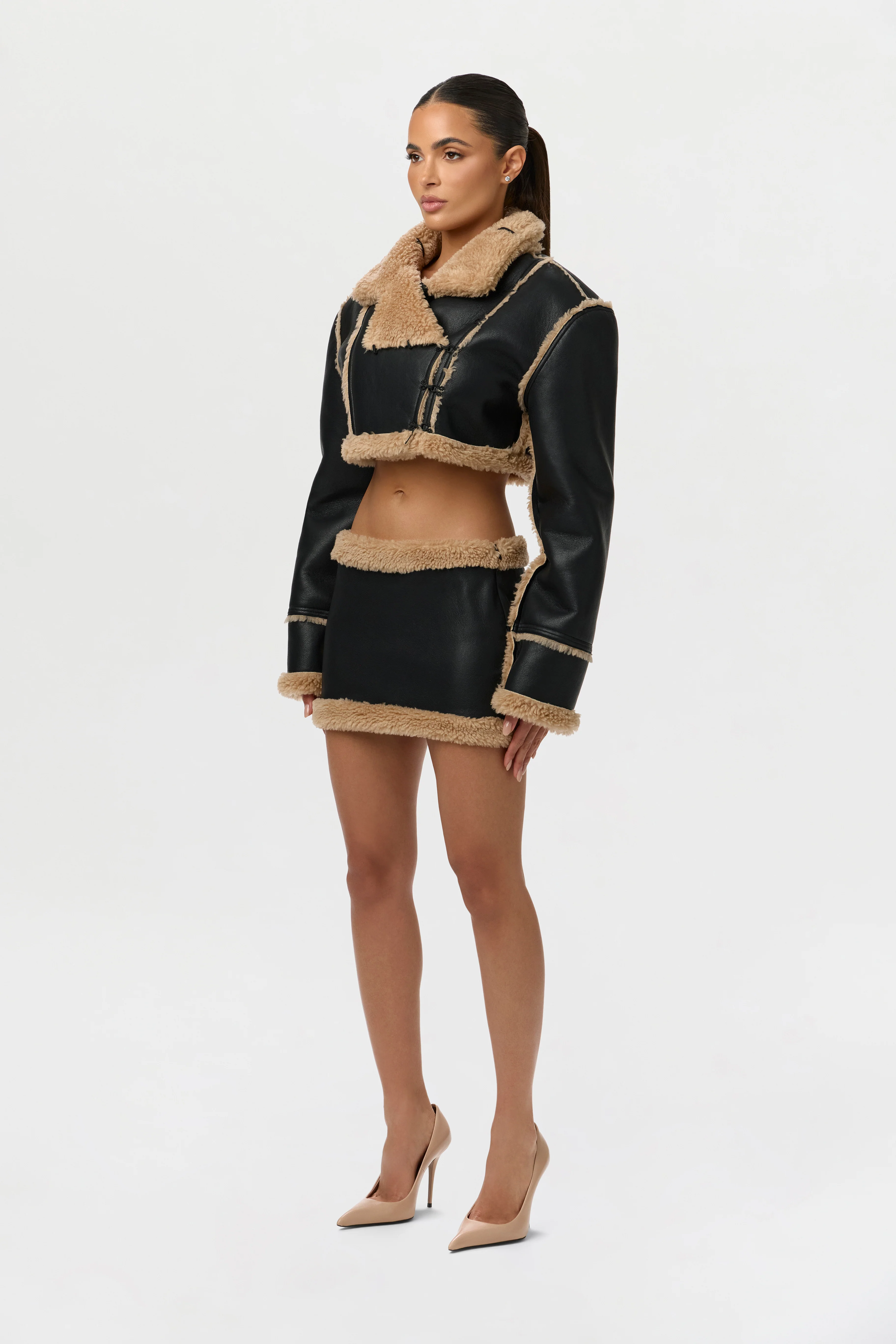 Sherpa Vegan Leather Mini Skirt - Image 8