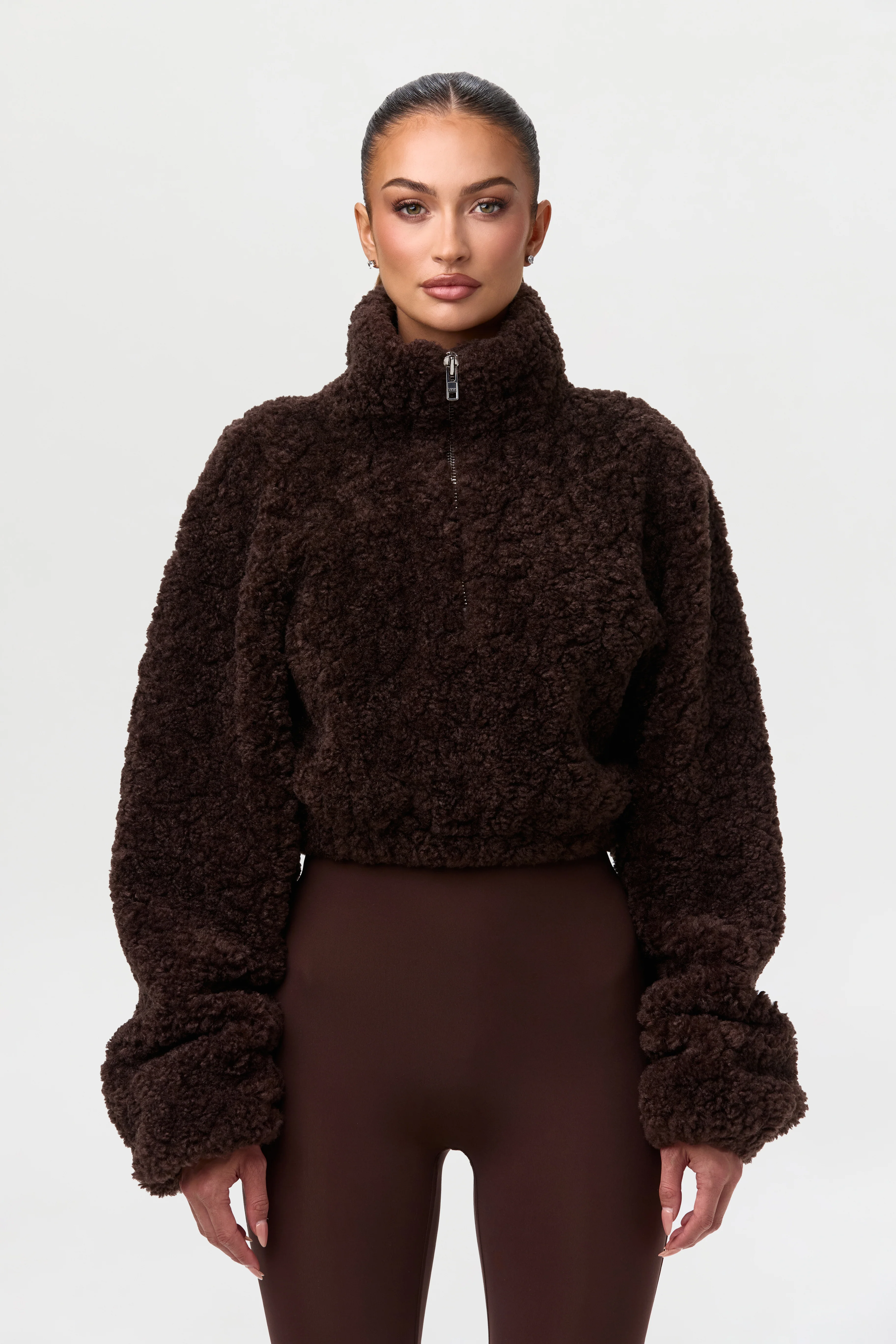 Sherpa Quarter-Zip Cropped Sweater - Image 10