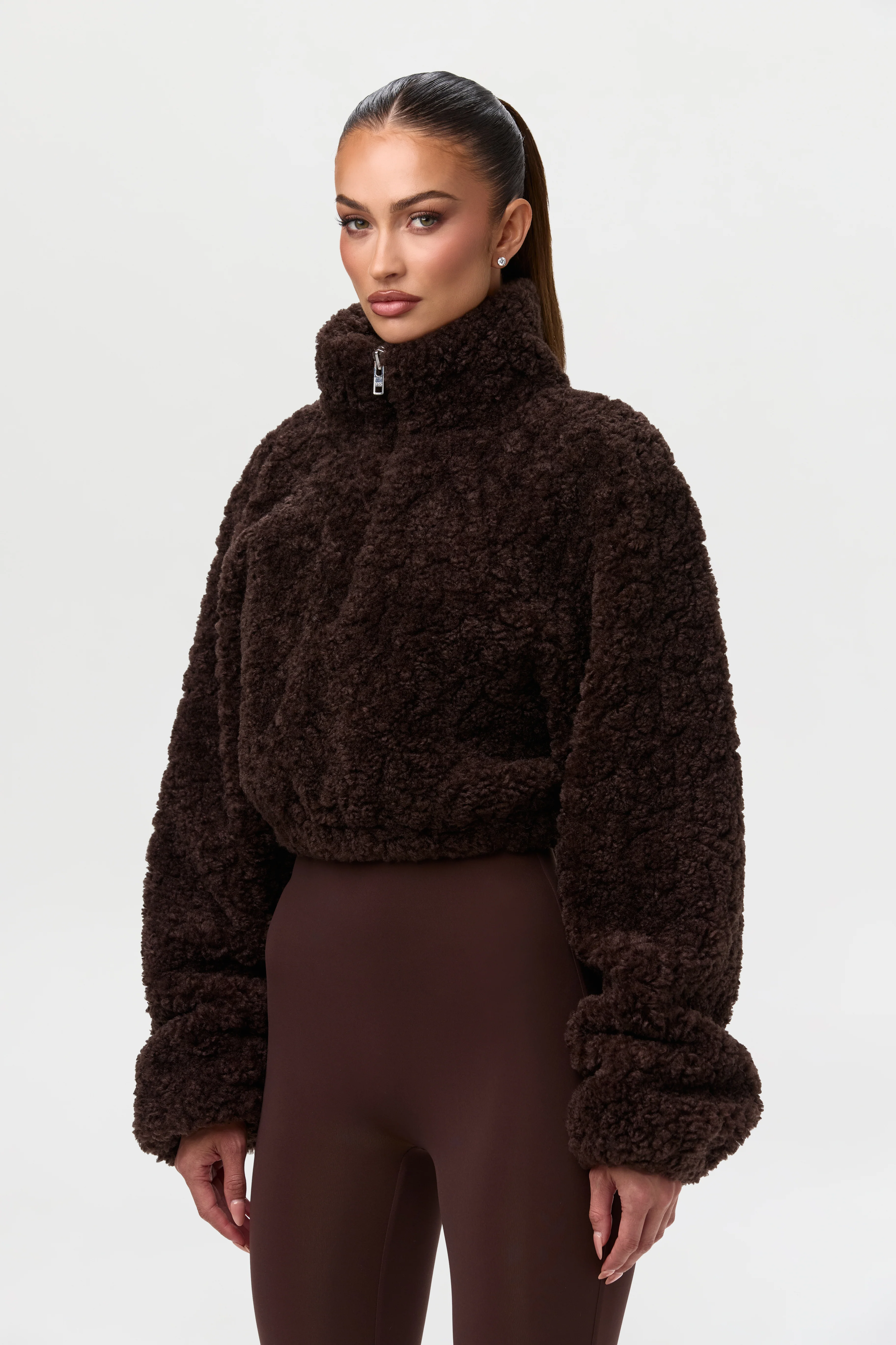 Sherpa Quarter-Zip Cropped Sweater - Image 11