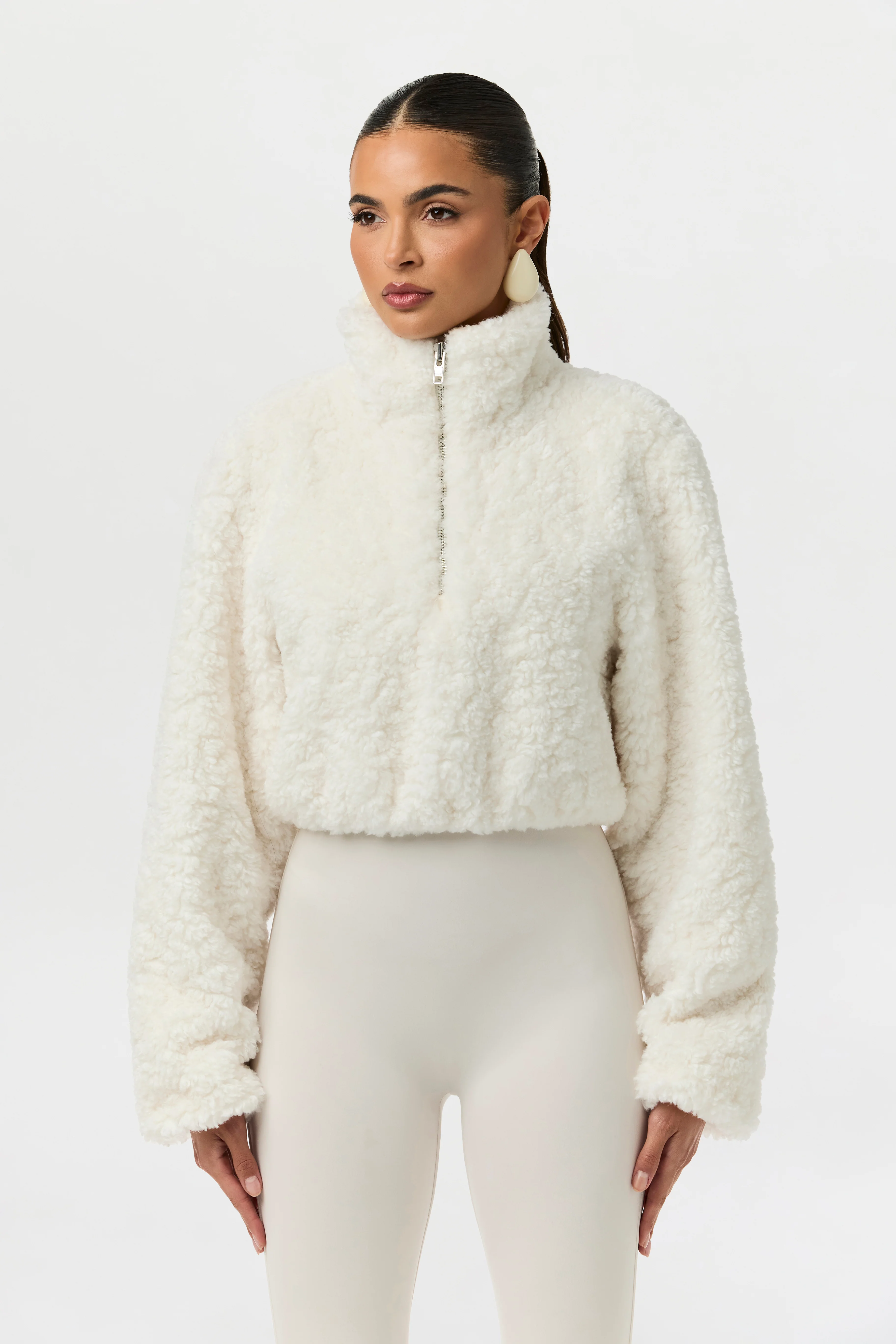 Sherpa Quarter-Zip Cropped Sweater - Image 2