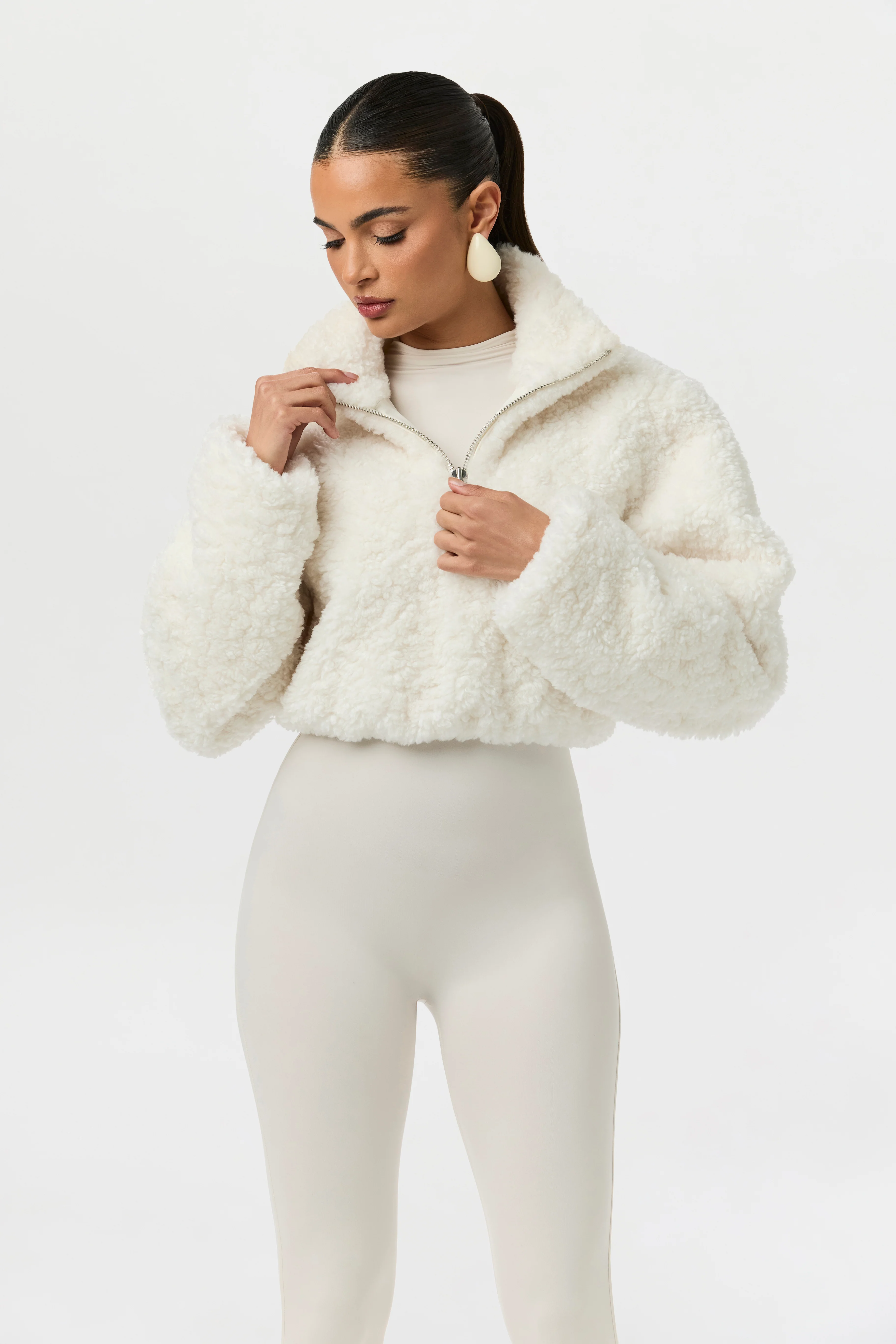 Sherpa Quarter-Zip Cropped Sweater - Image 3