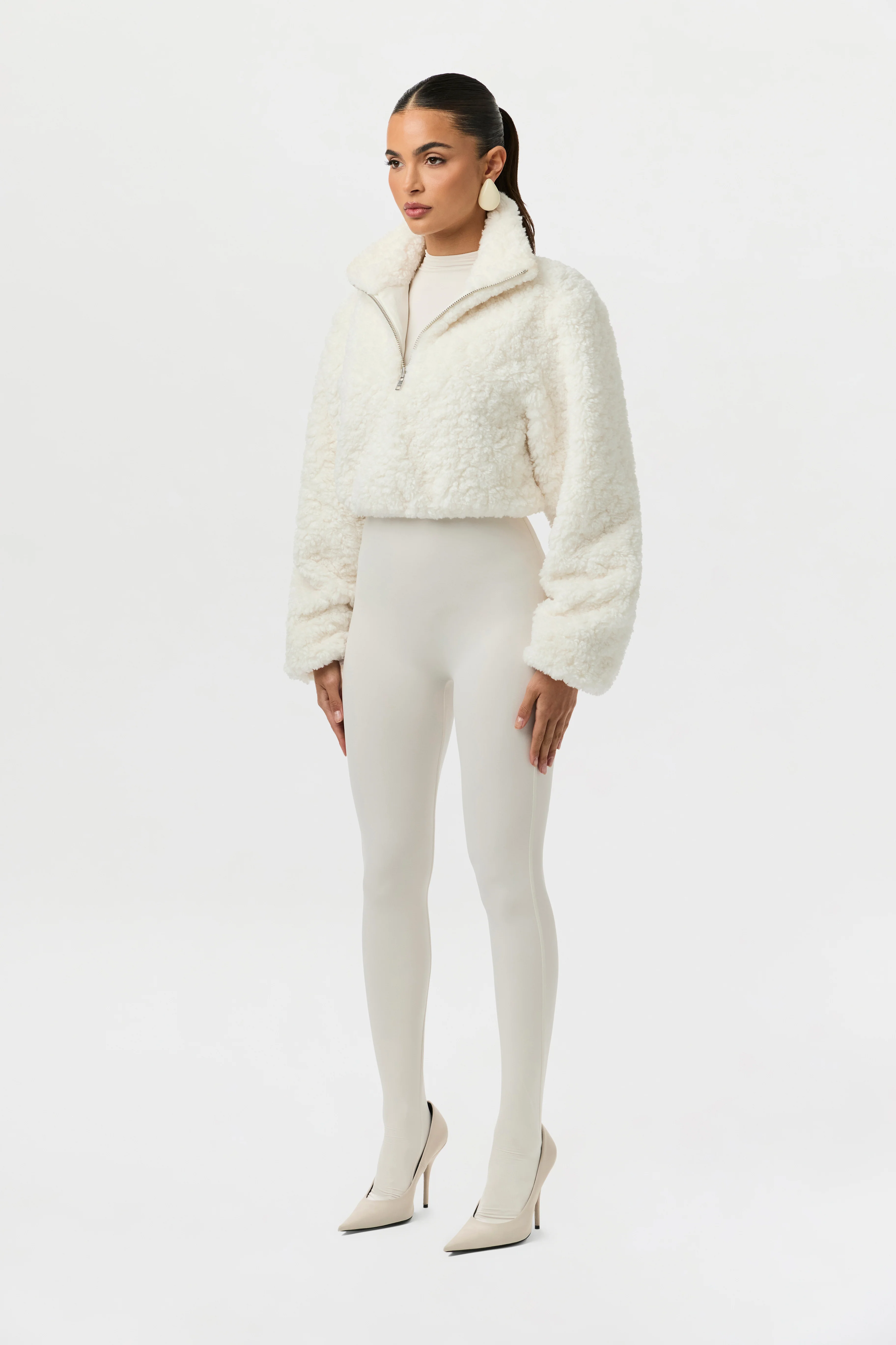 Sherpa Quarter-Zip Cropped Sweater - Image 4