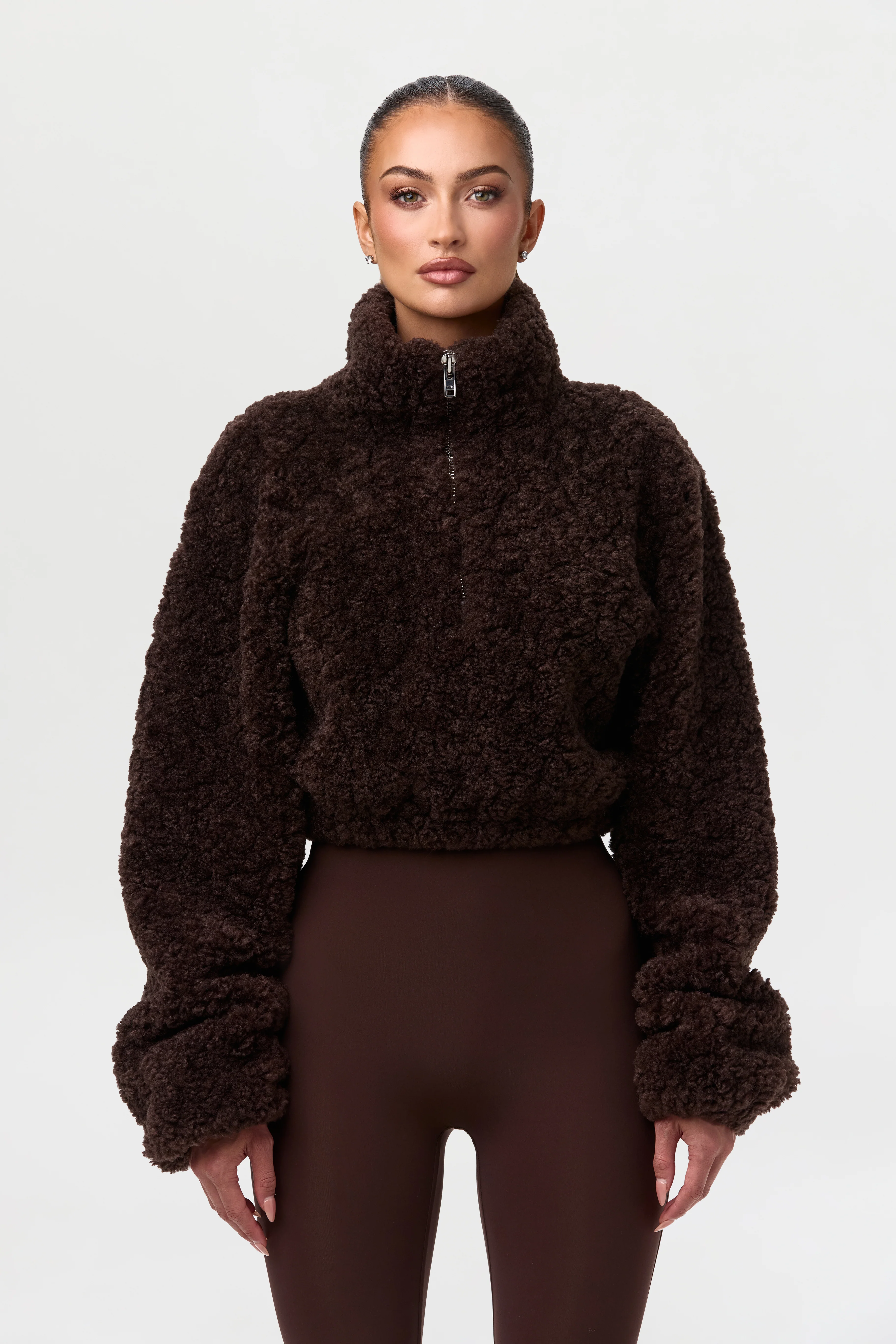 Sherpa Quarter-Zip Cropped Sweater - Image 6