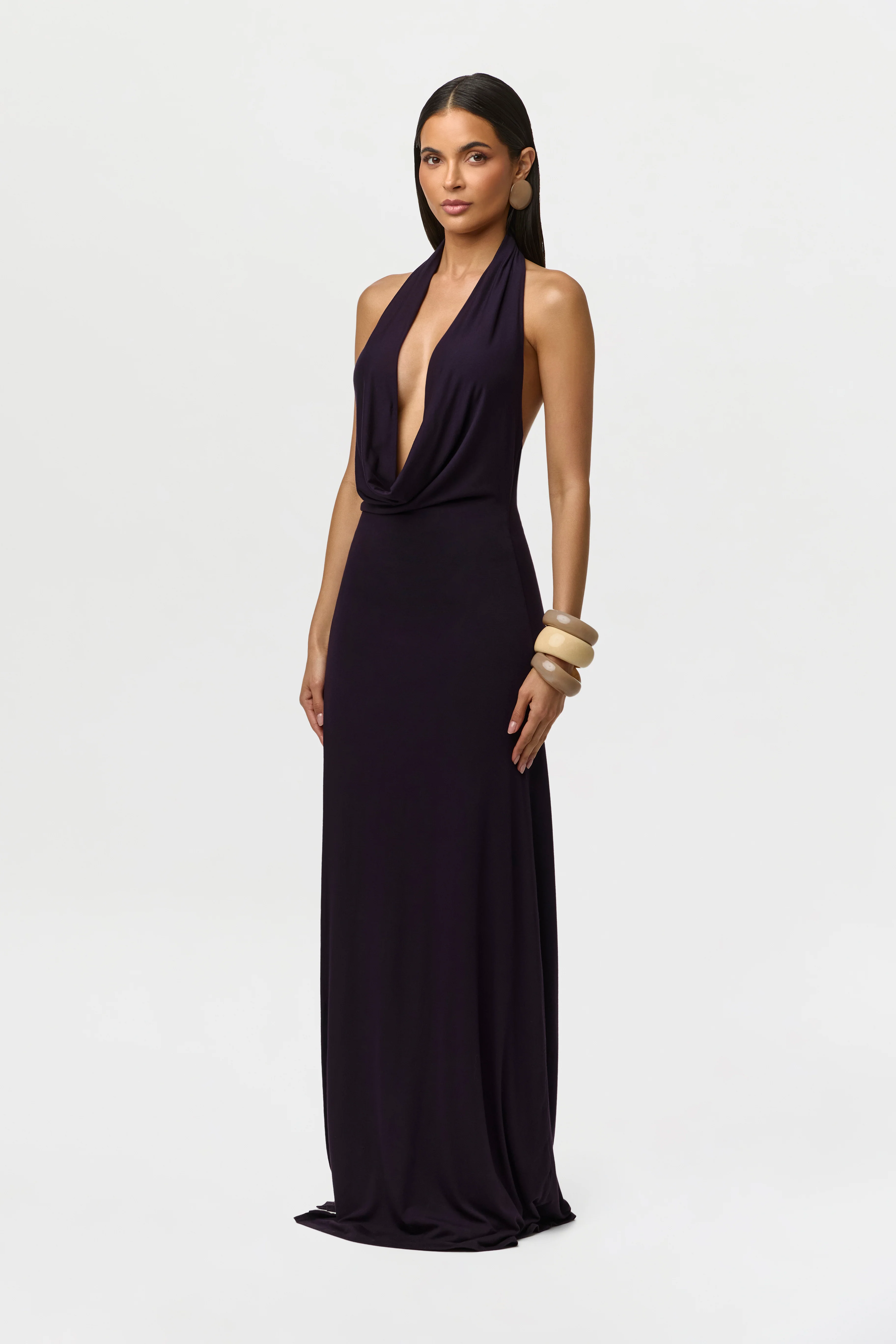 Smooth Plunge Halter Maxi Dress - Image 3