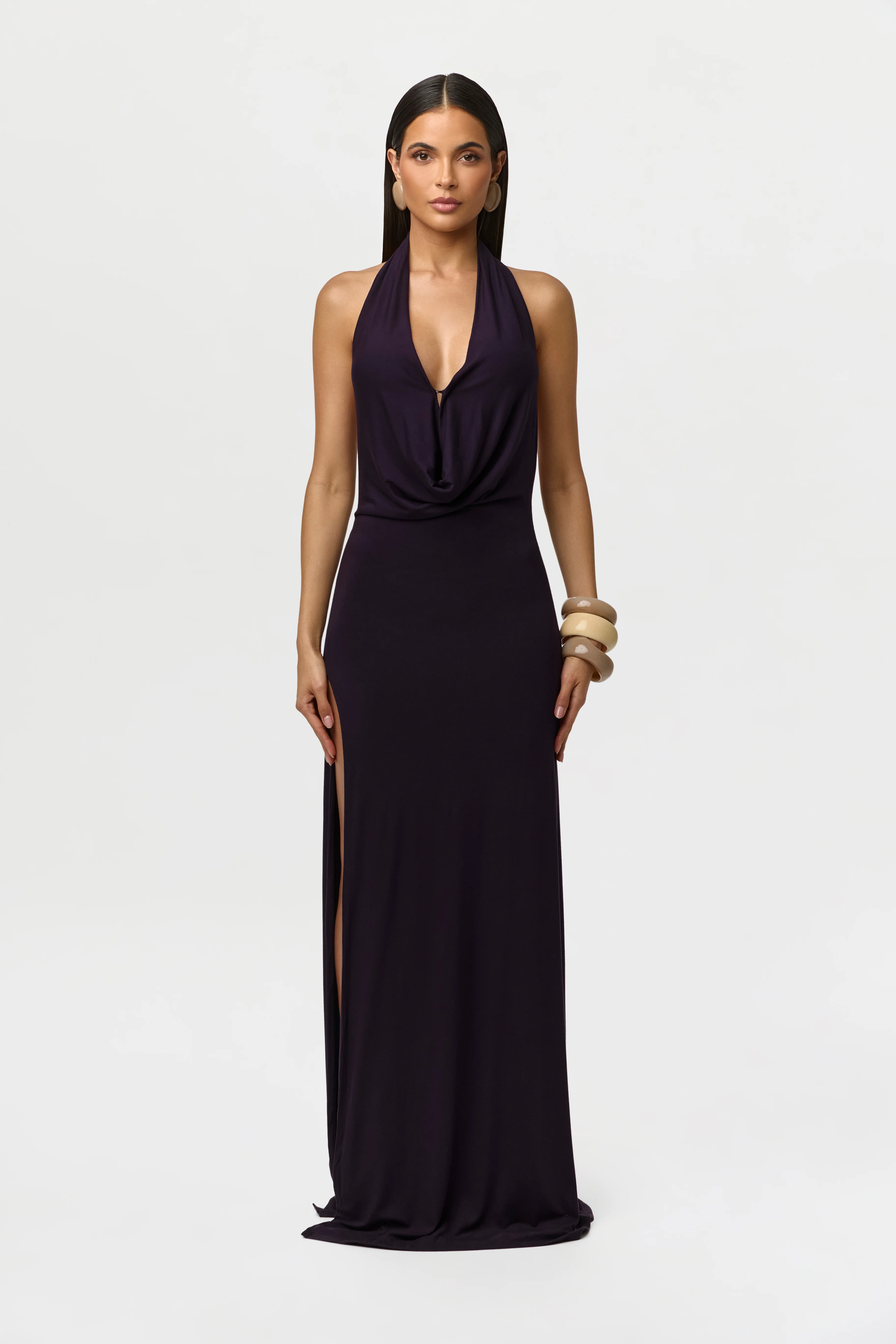 Smooth Plunge Halter Maxi Dress - Image 4