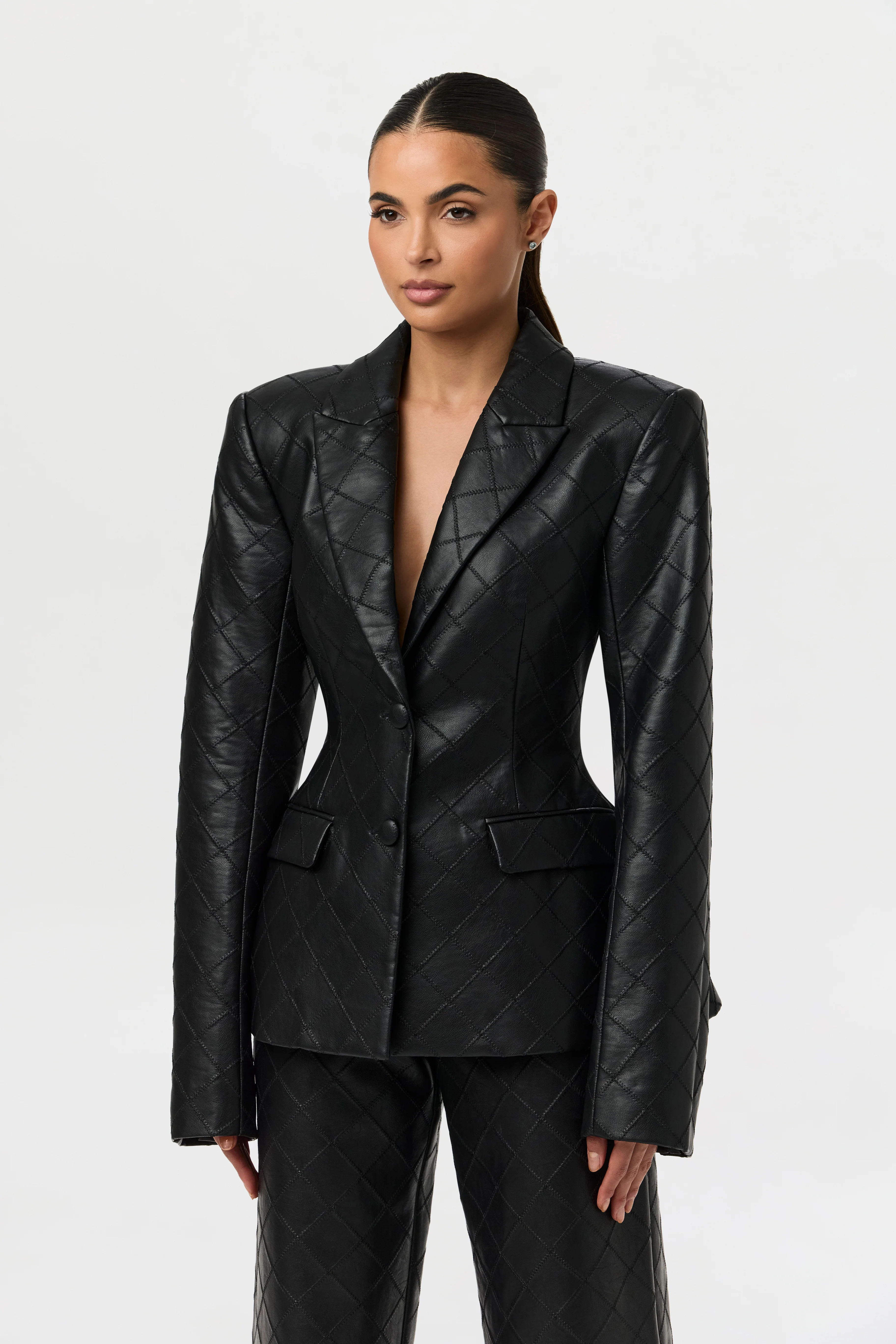 Quilted Vegan Leather Blazer - Image 3
