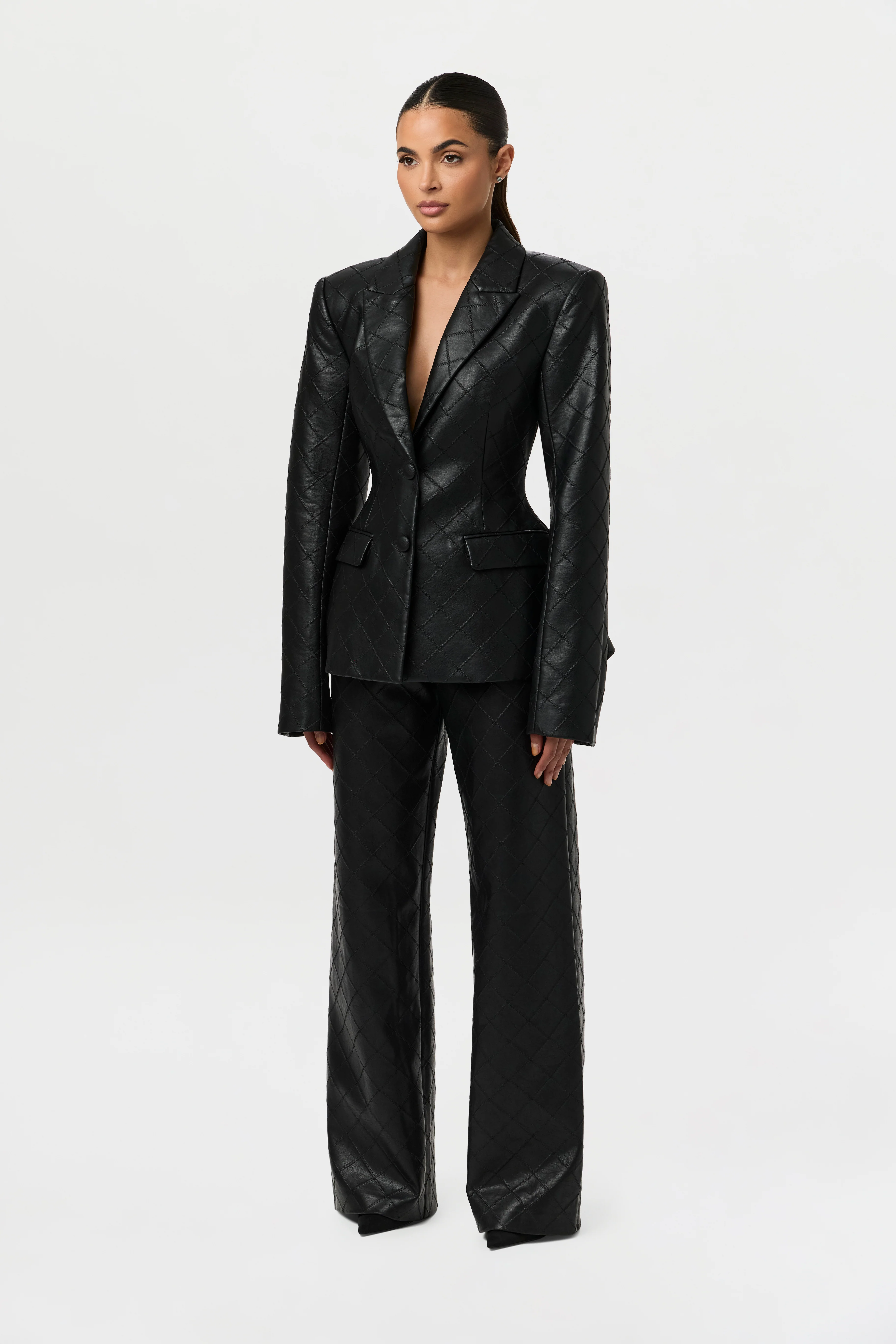 Quilted Vegan Leather Blazer - Image 4