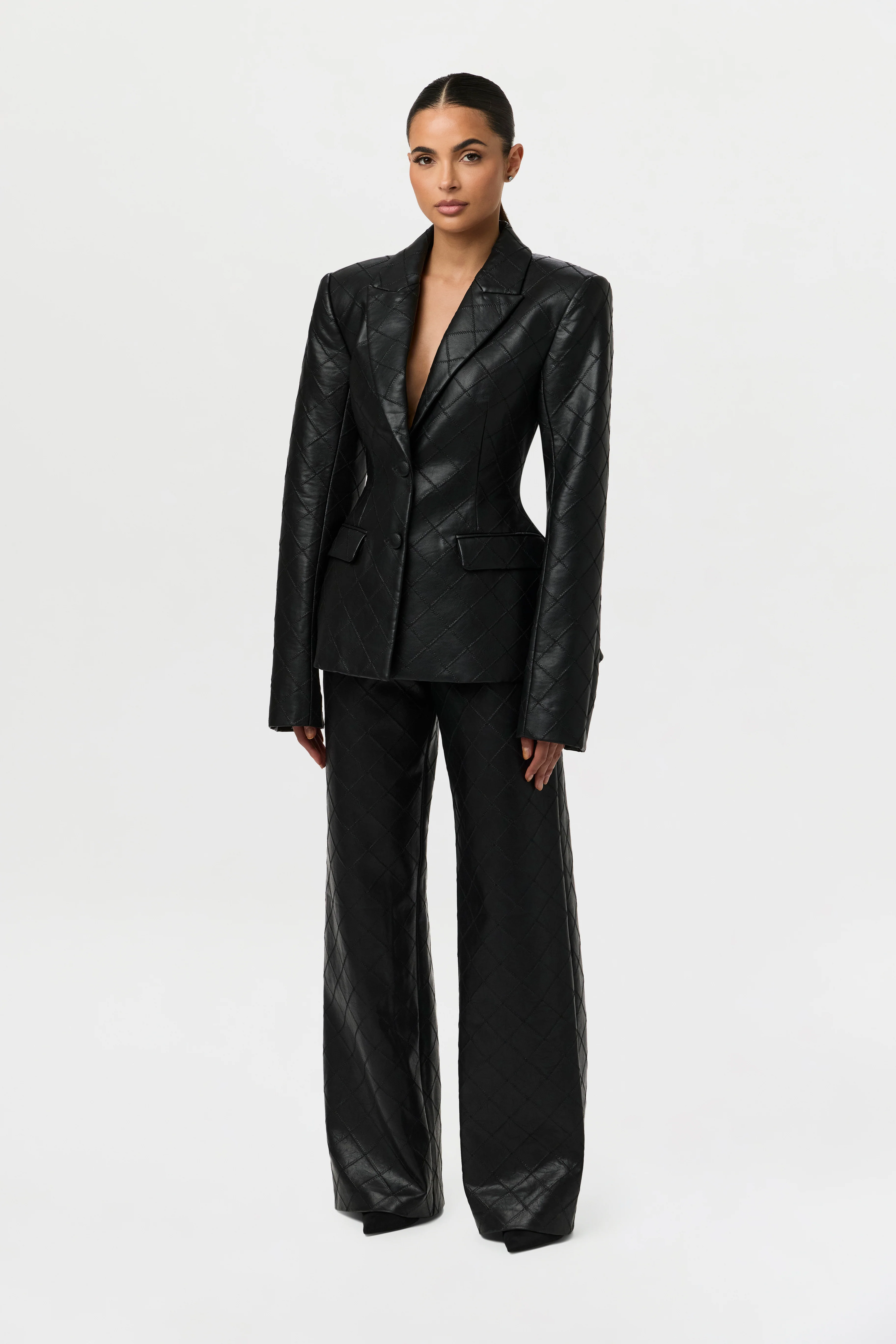Quilted Vegan Leather Blazer - Image 6