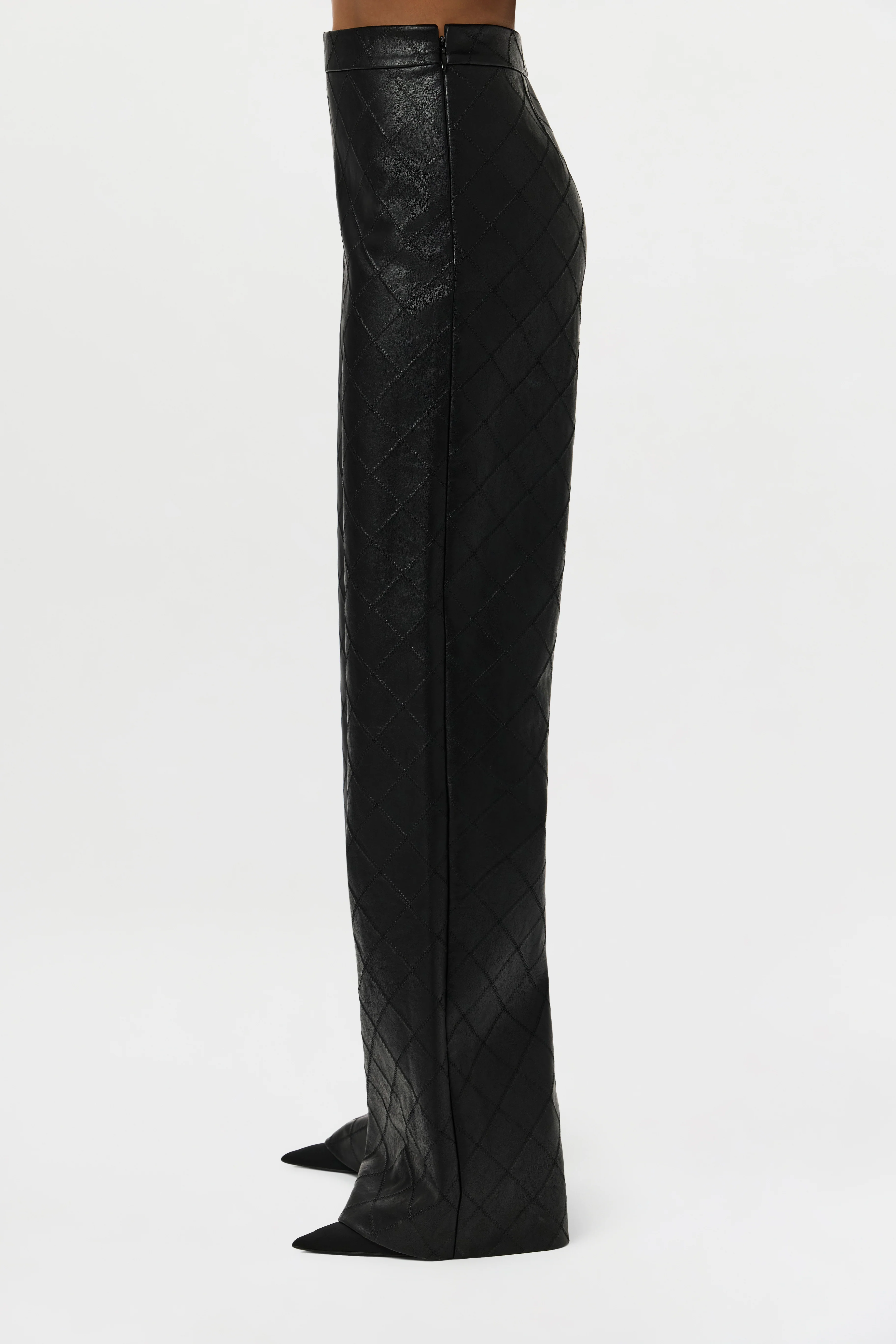 Quilted Vegan Leather Wide Leg Pants - Image 3