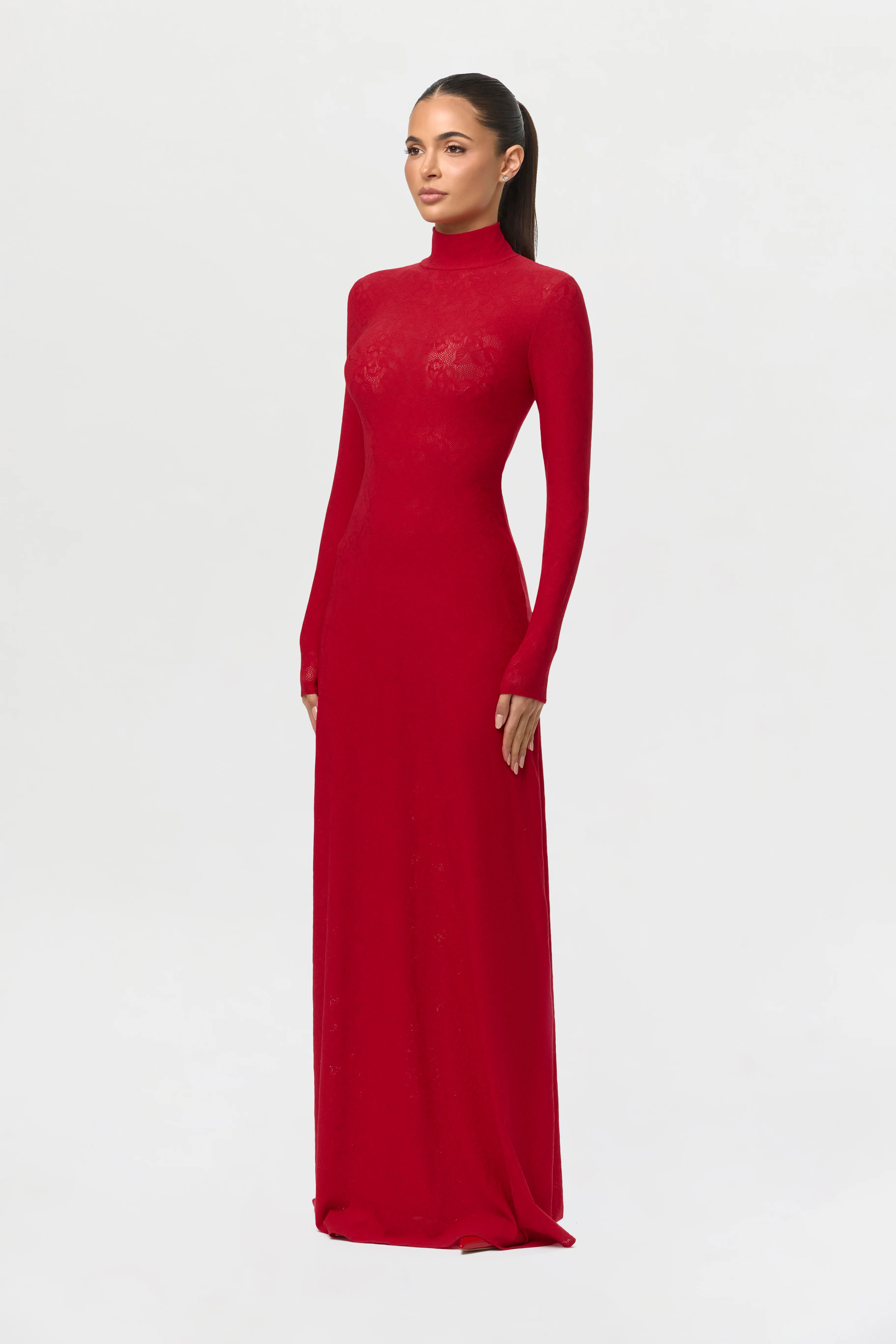 Stretch Lace Turtleneck Maxi Dress - Image 3
