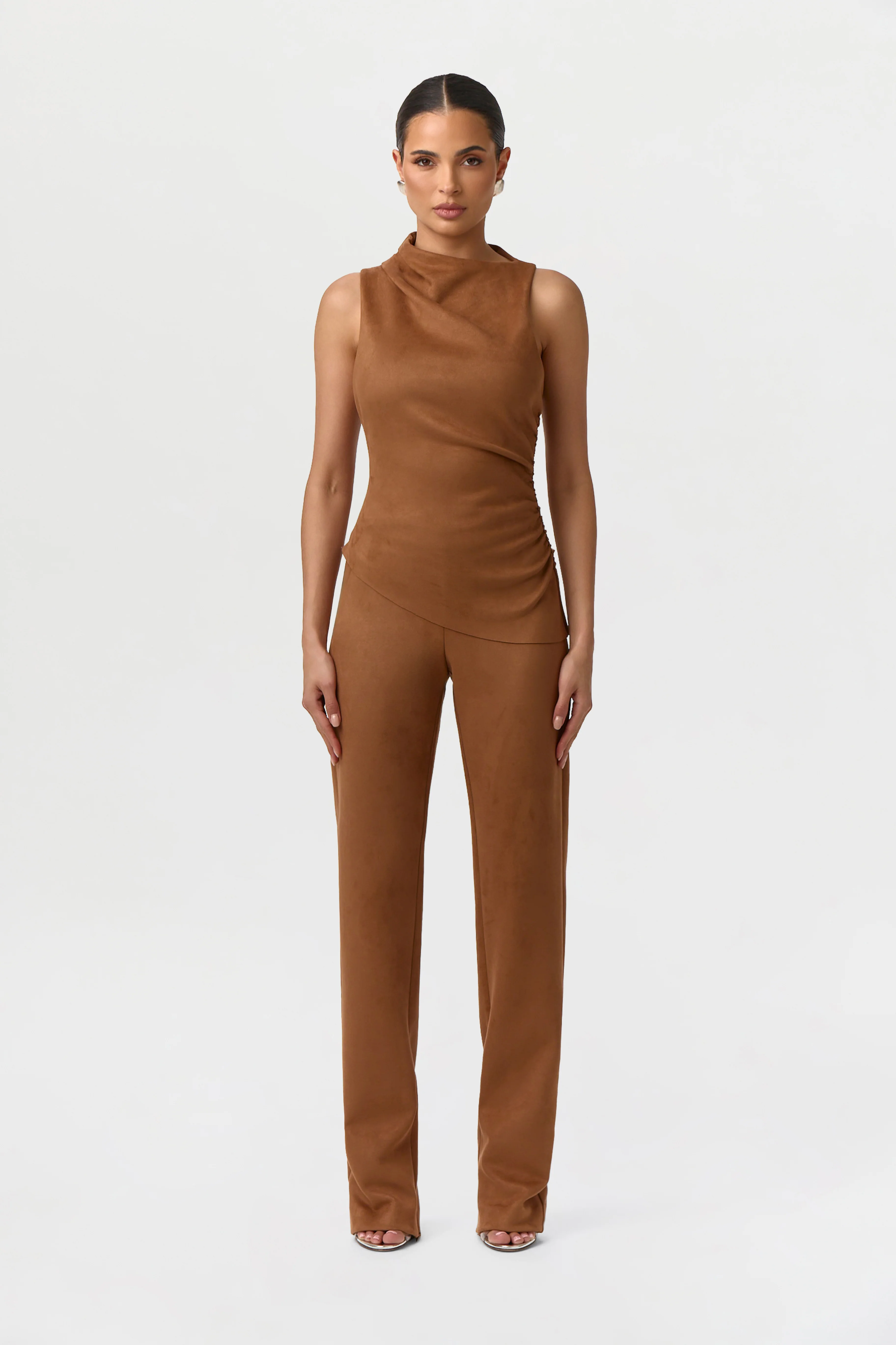 Faux Suede Ruched Sleeveless Top - Image 4
