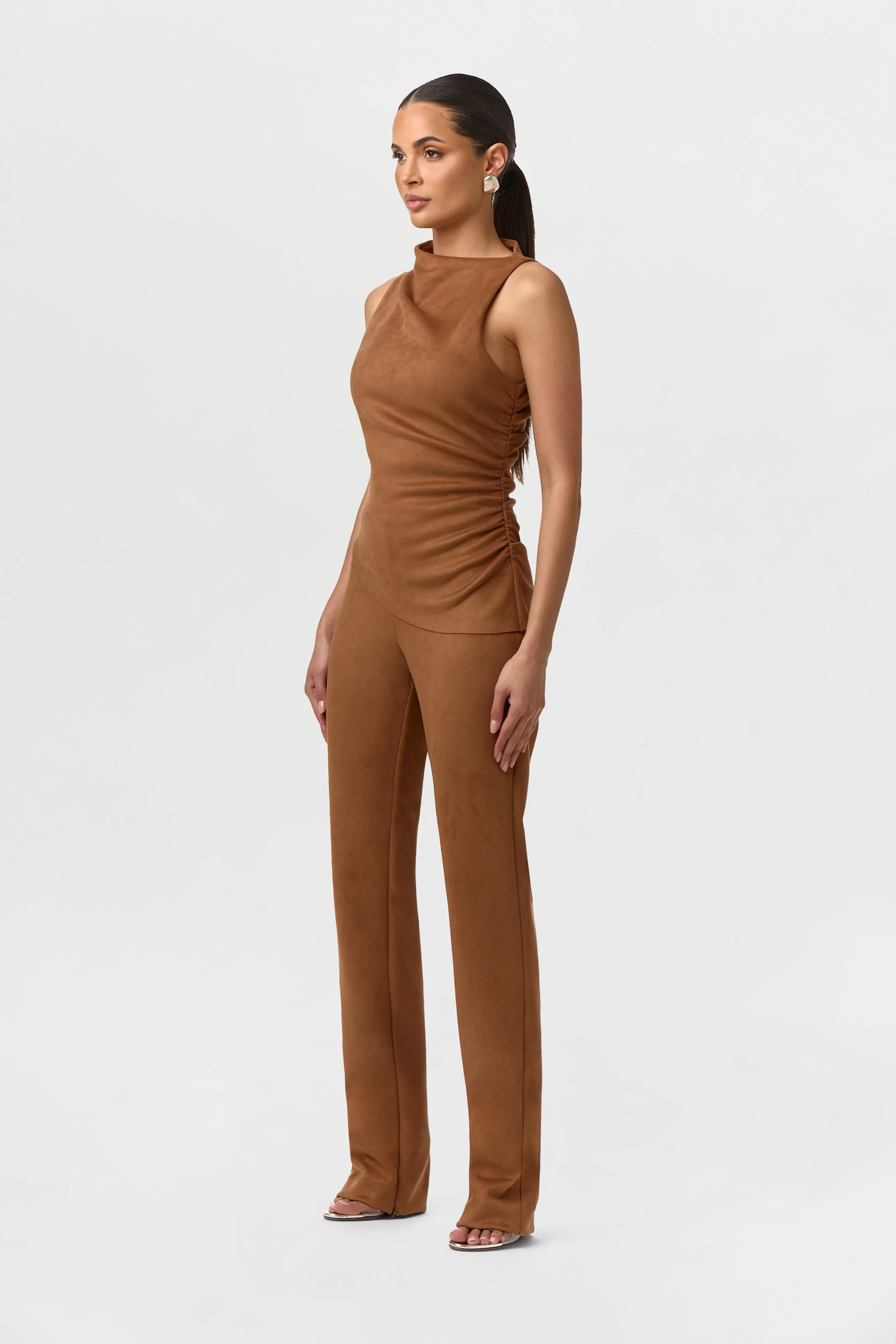 Faux Suede Ruched Sleeveless Top - Image 5