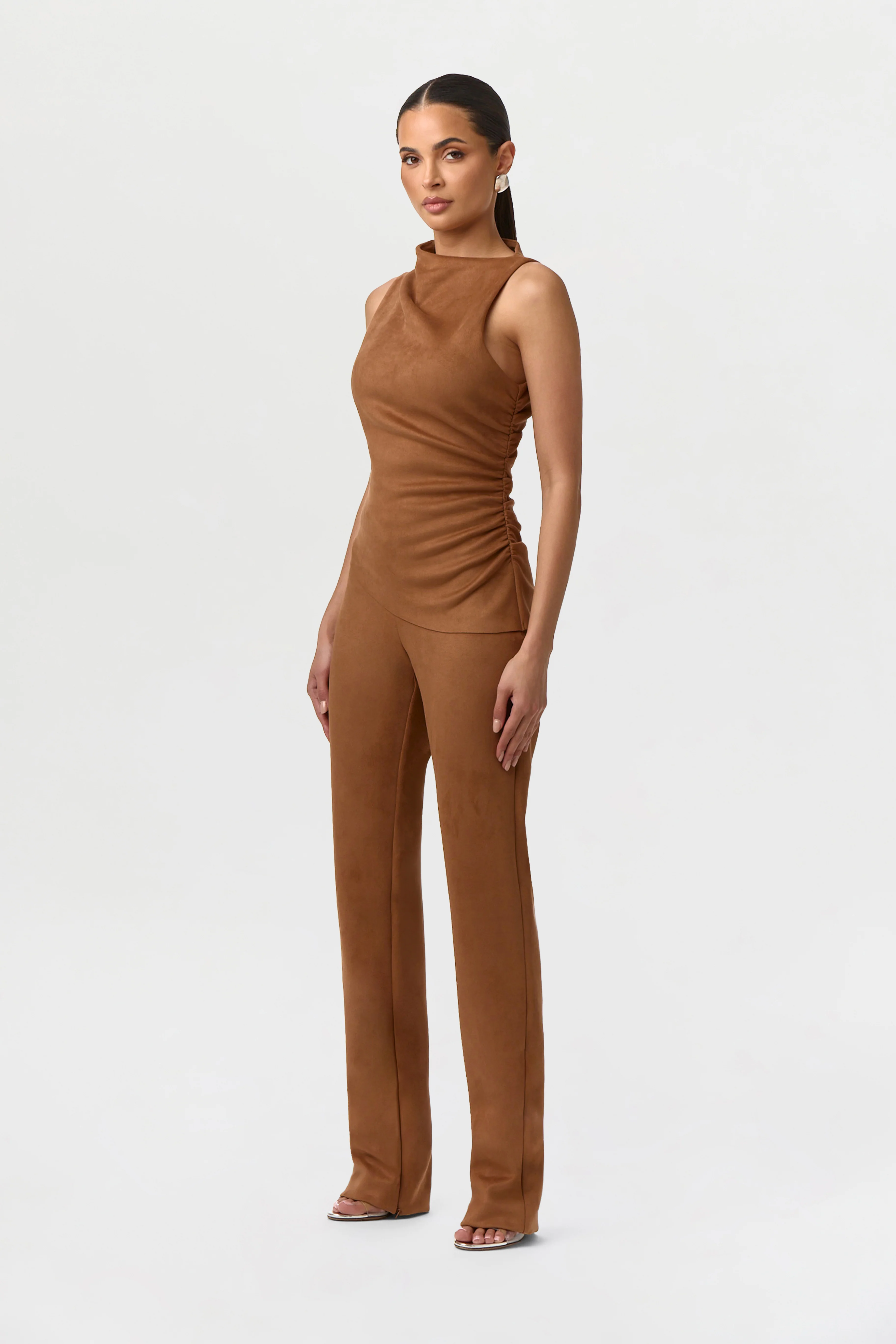 Faux Suede Ruched Sleeveless Top - Image 6