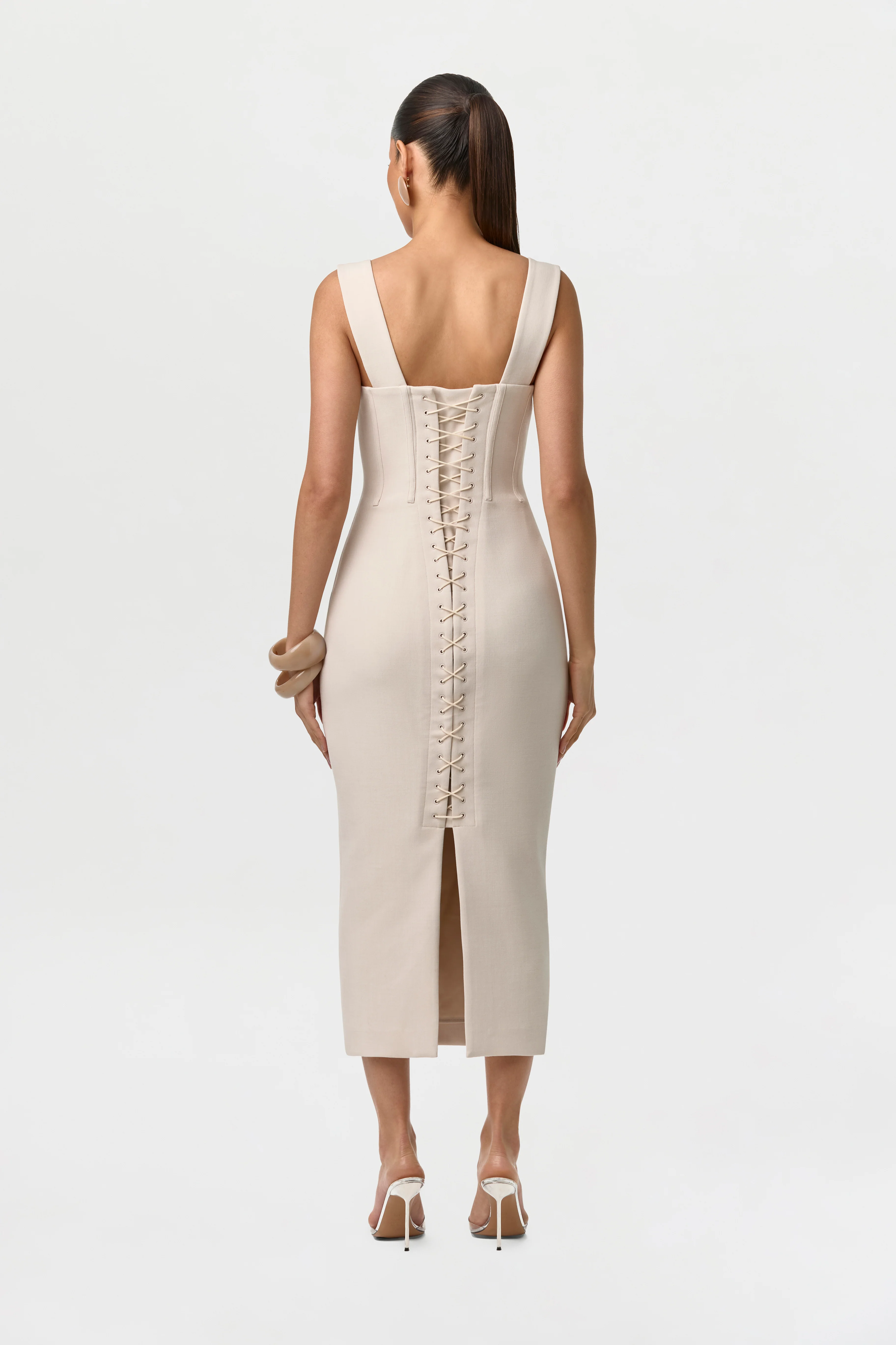 Suiting Lace-Up Midi Dress - Image 4