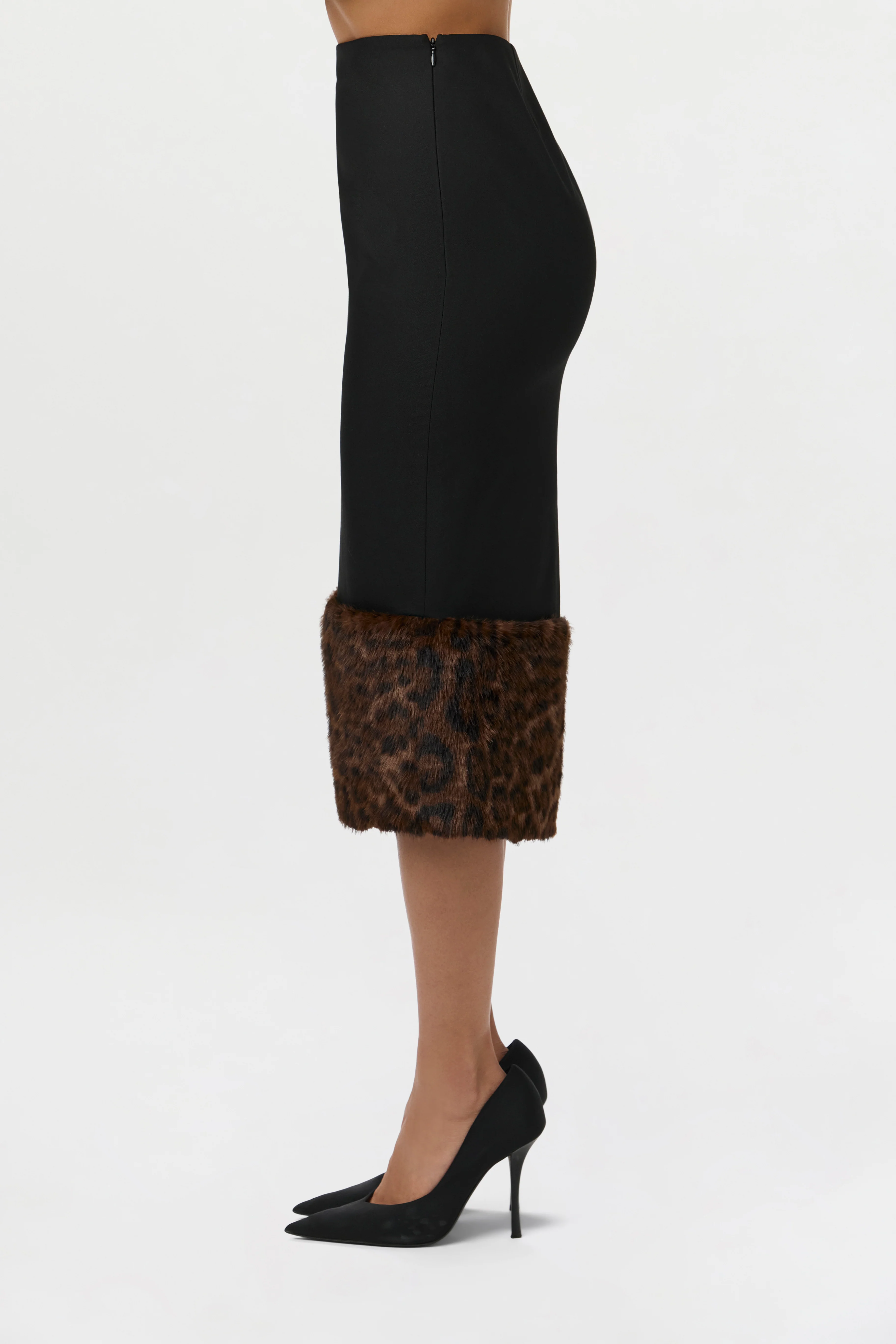 Suiting Faux Fur Leopard Midi Skirt - Image 5