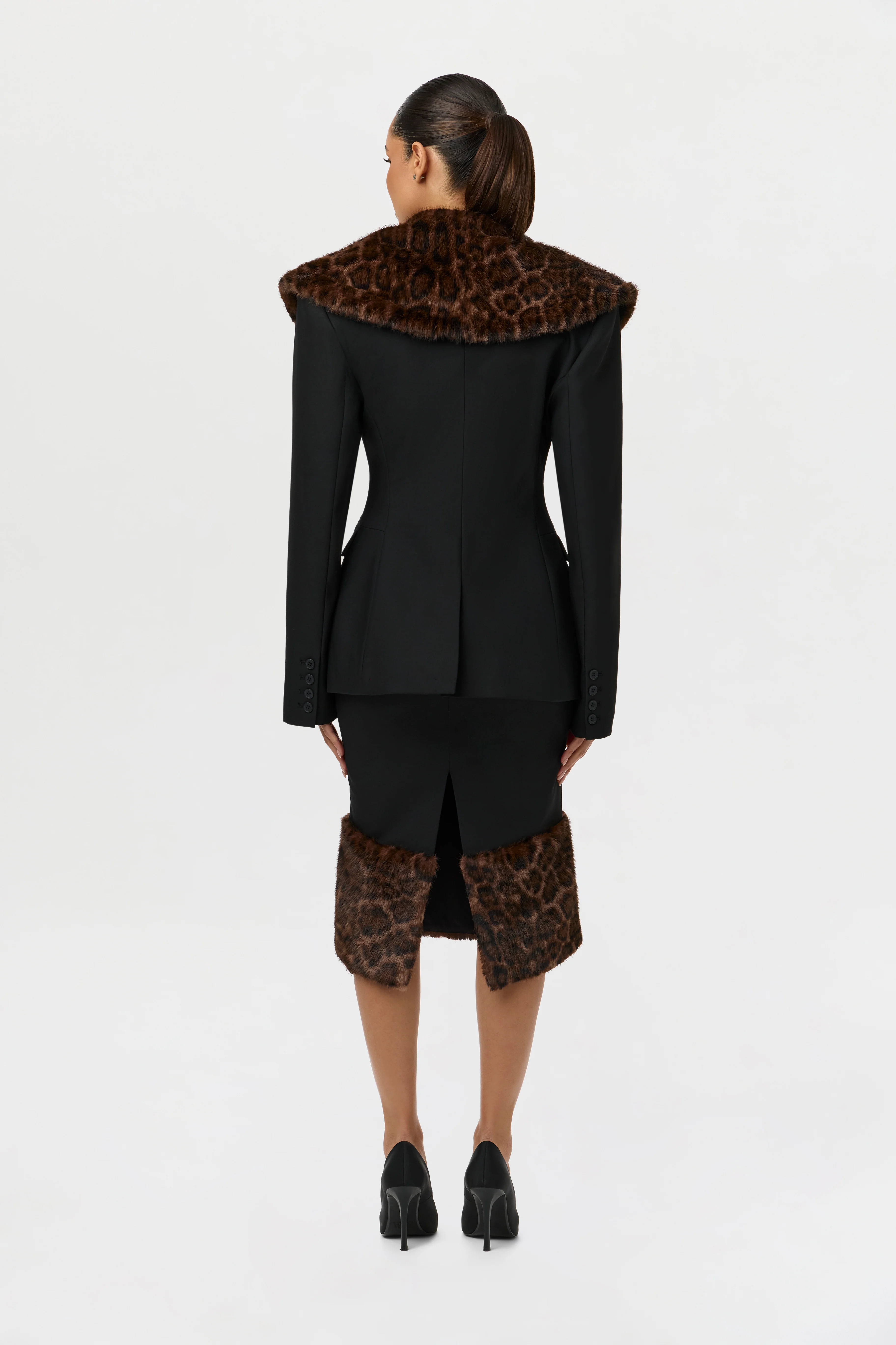Suiting Faux Fur Leopard Midi Skirt - Image 6