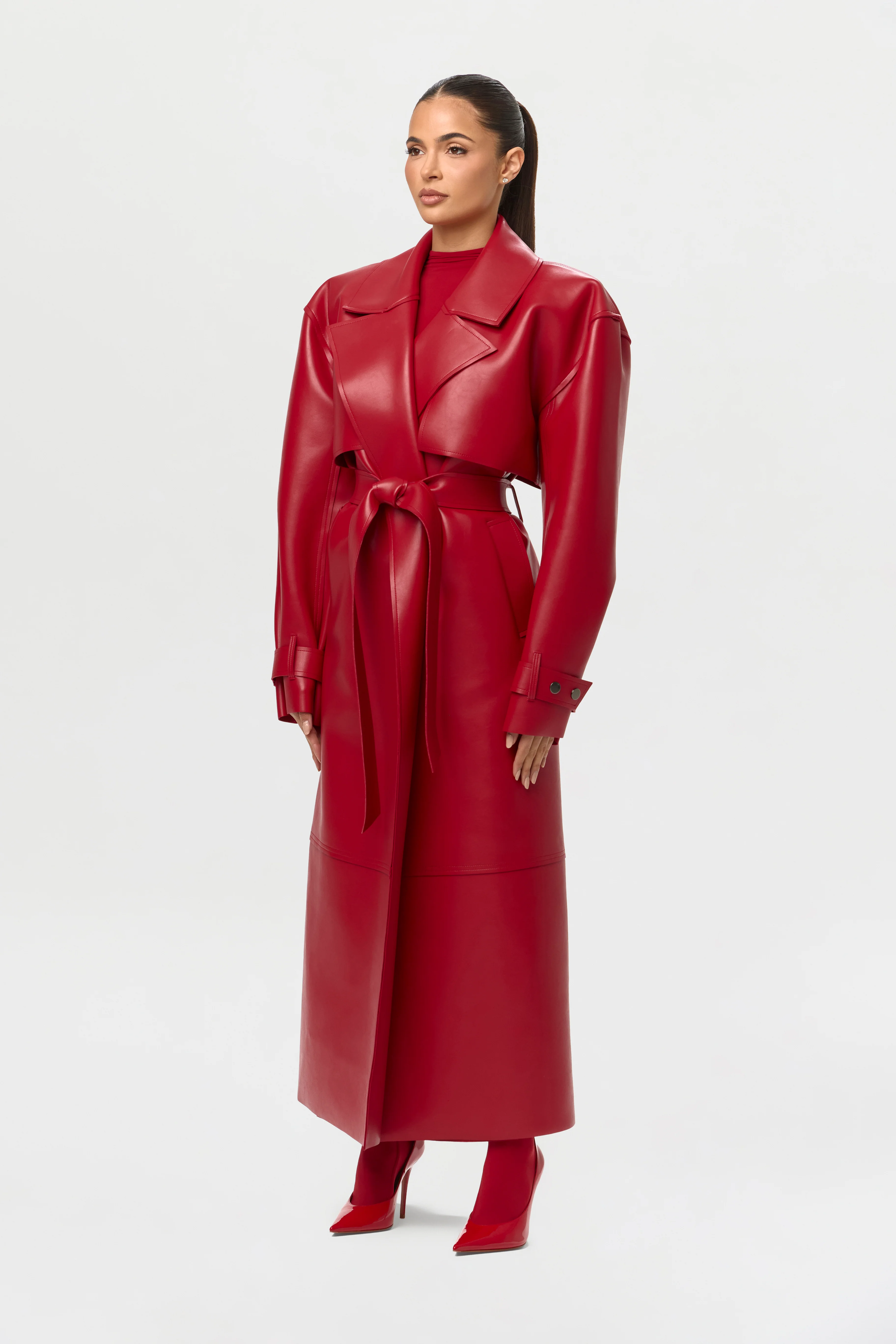 Vegan Leather Trench Coat - Image 10