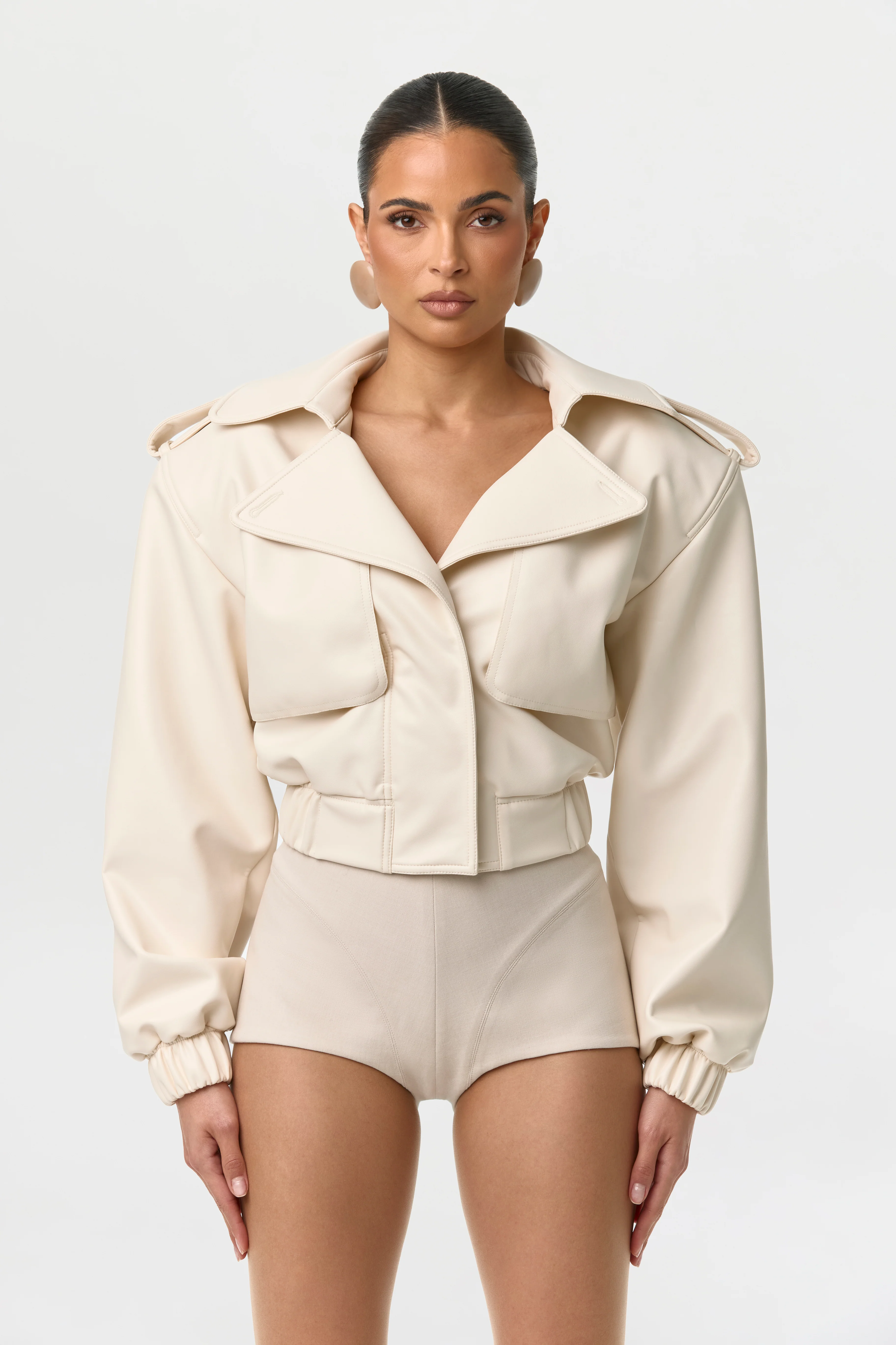Vegan Leather Cropped Jacket - Image 11