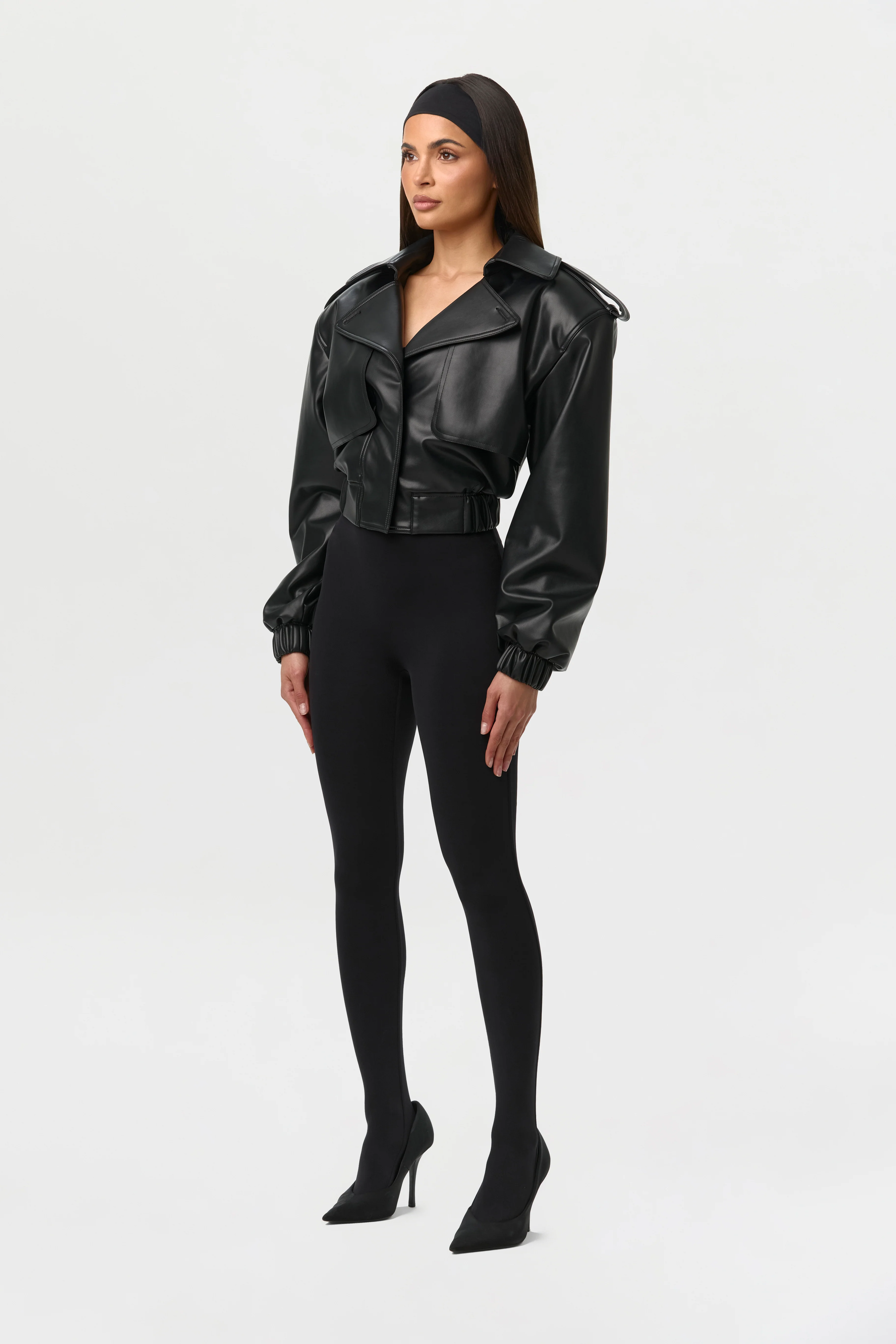 Vegan Leather Cropped Jacket - Image 4