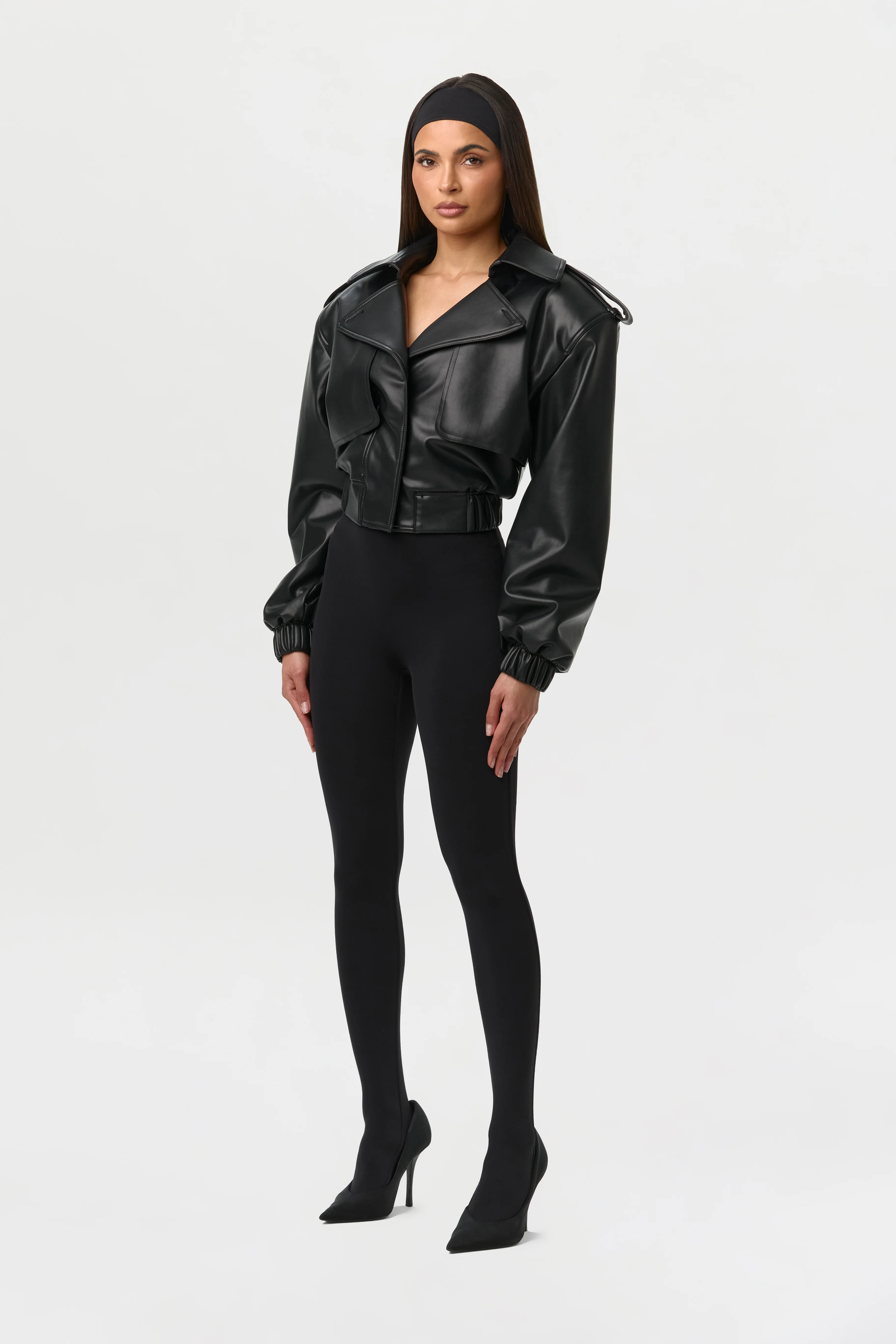 Vegan Leather Cropped Jacket - Image 5