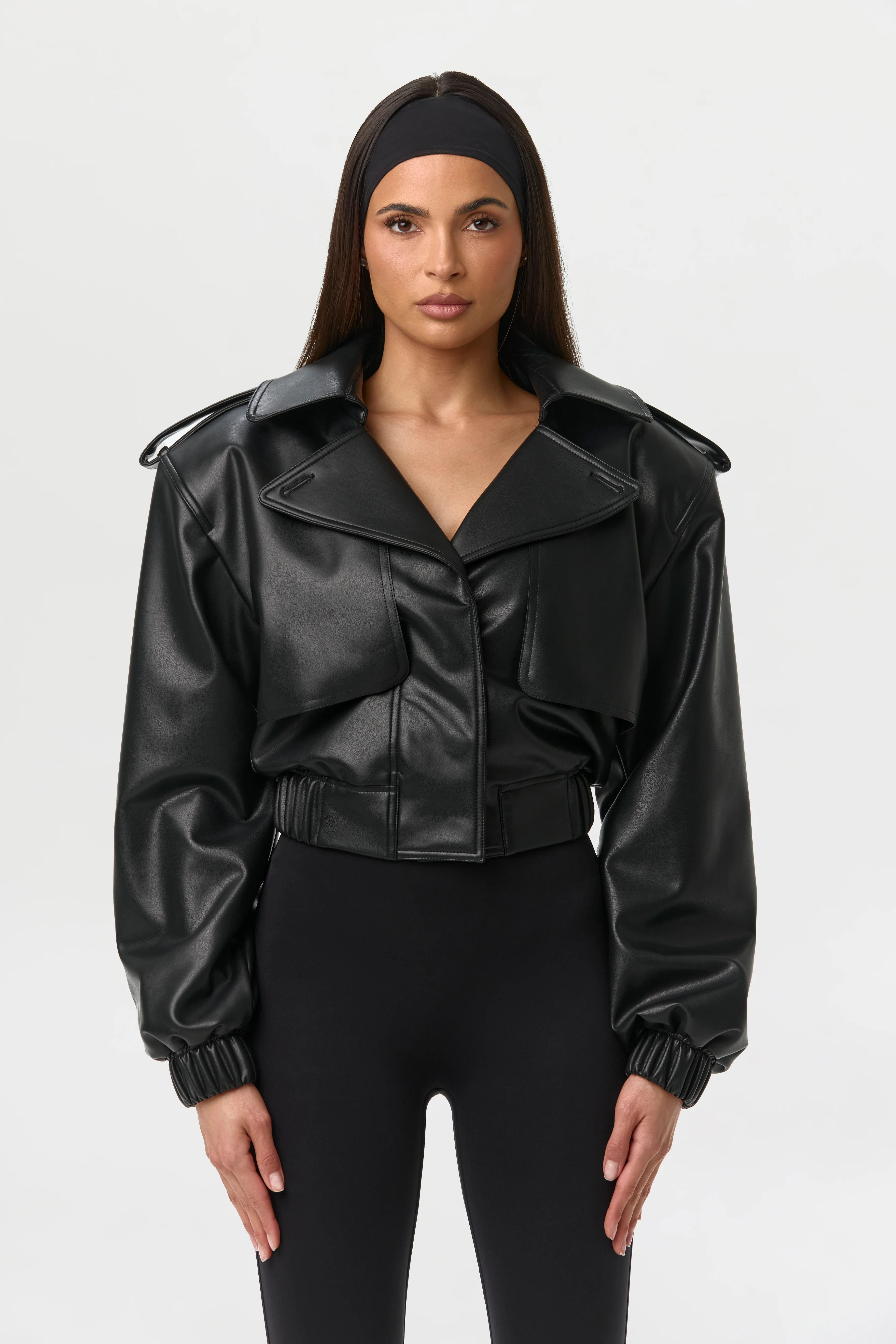 Vegan Leather Cropped Jacket - Image 6