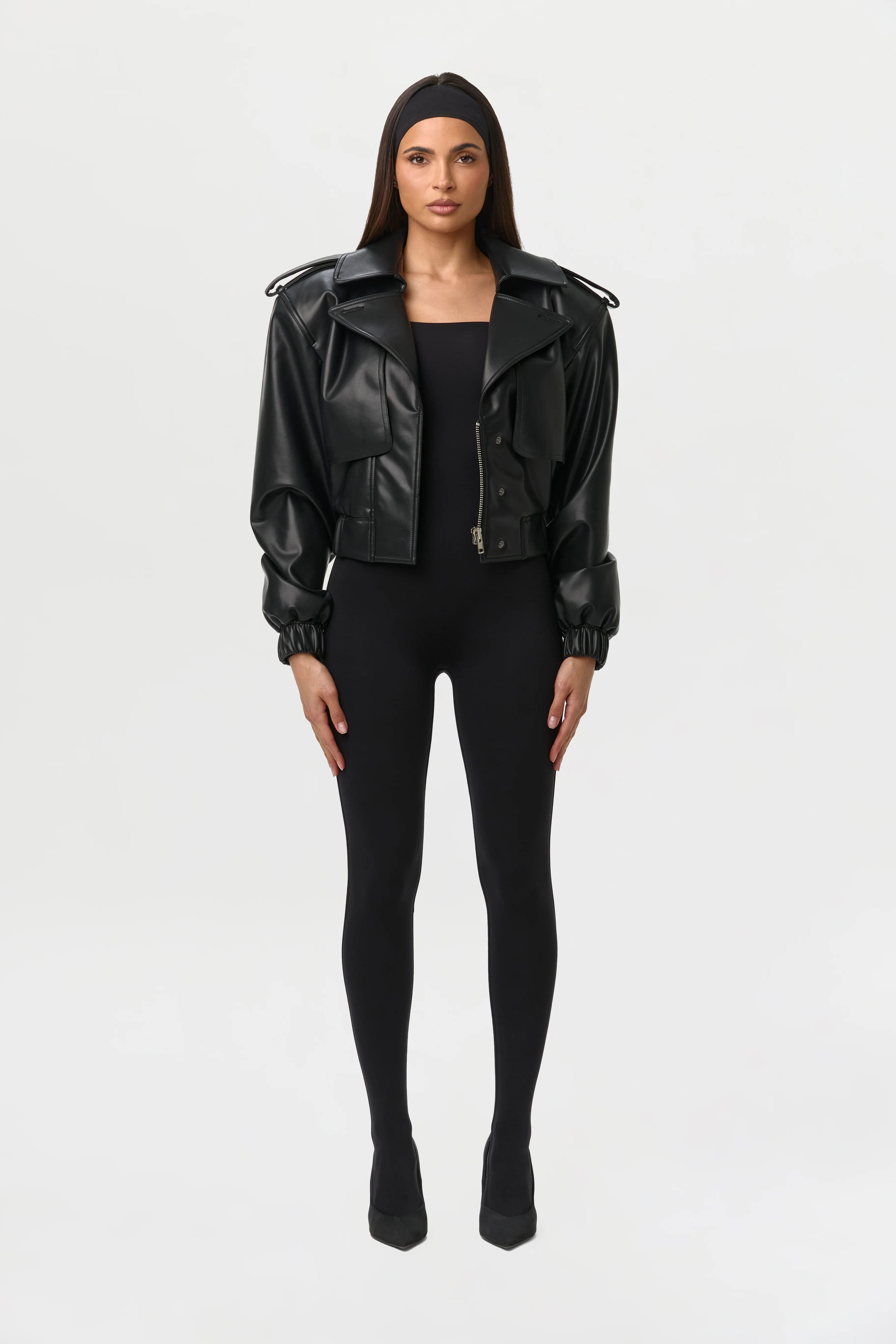 Vegan Leather Cropped Jacket - Image 7