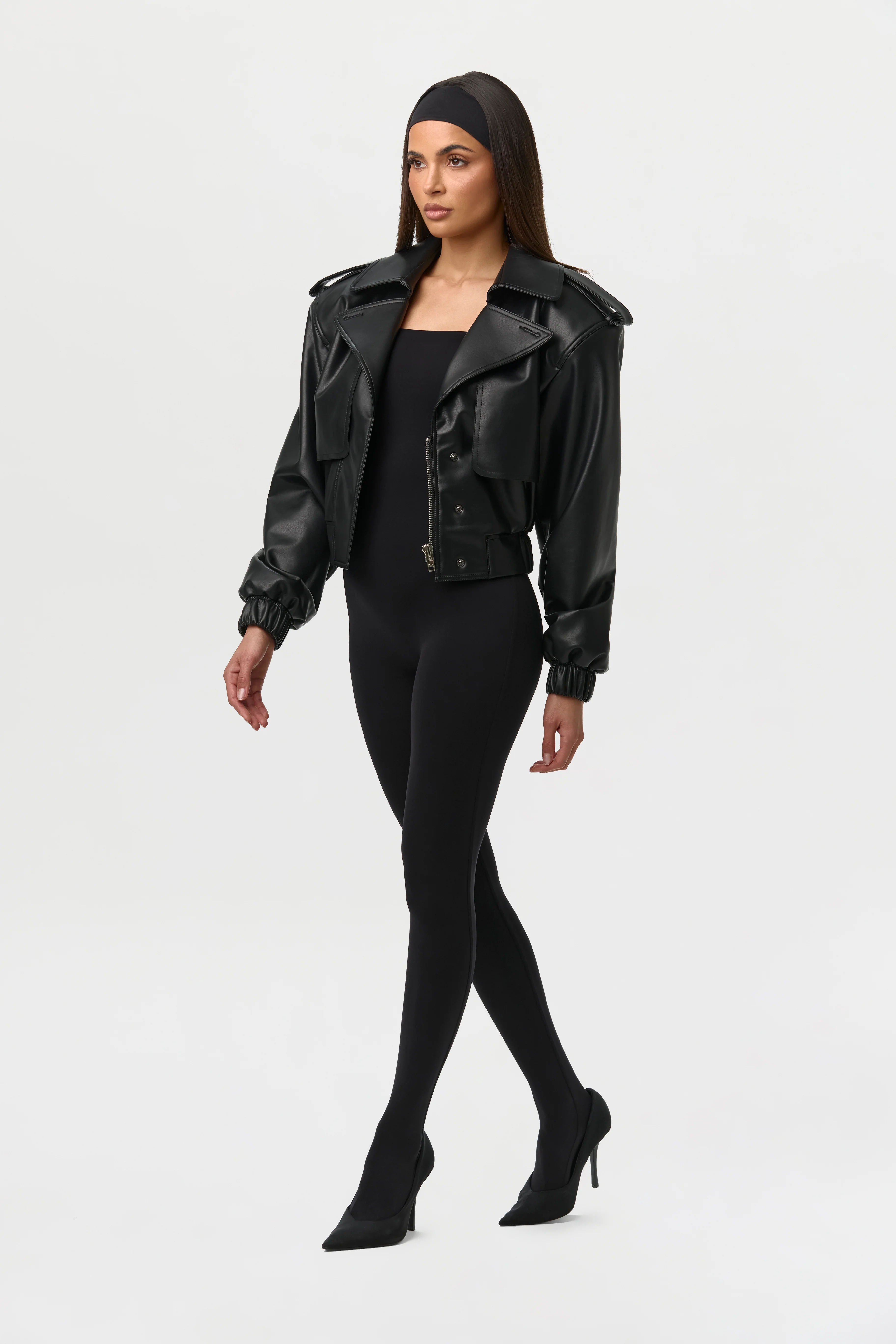 Vegan Leather Cropped Jacket - Image 8
