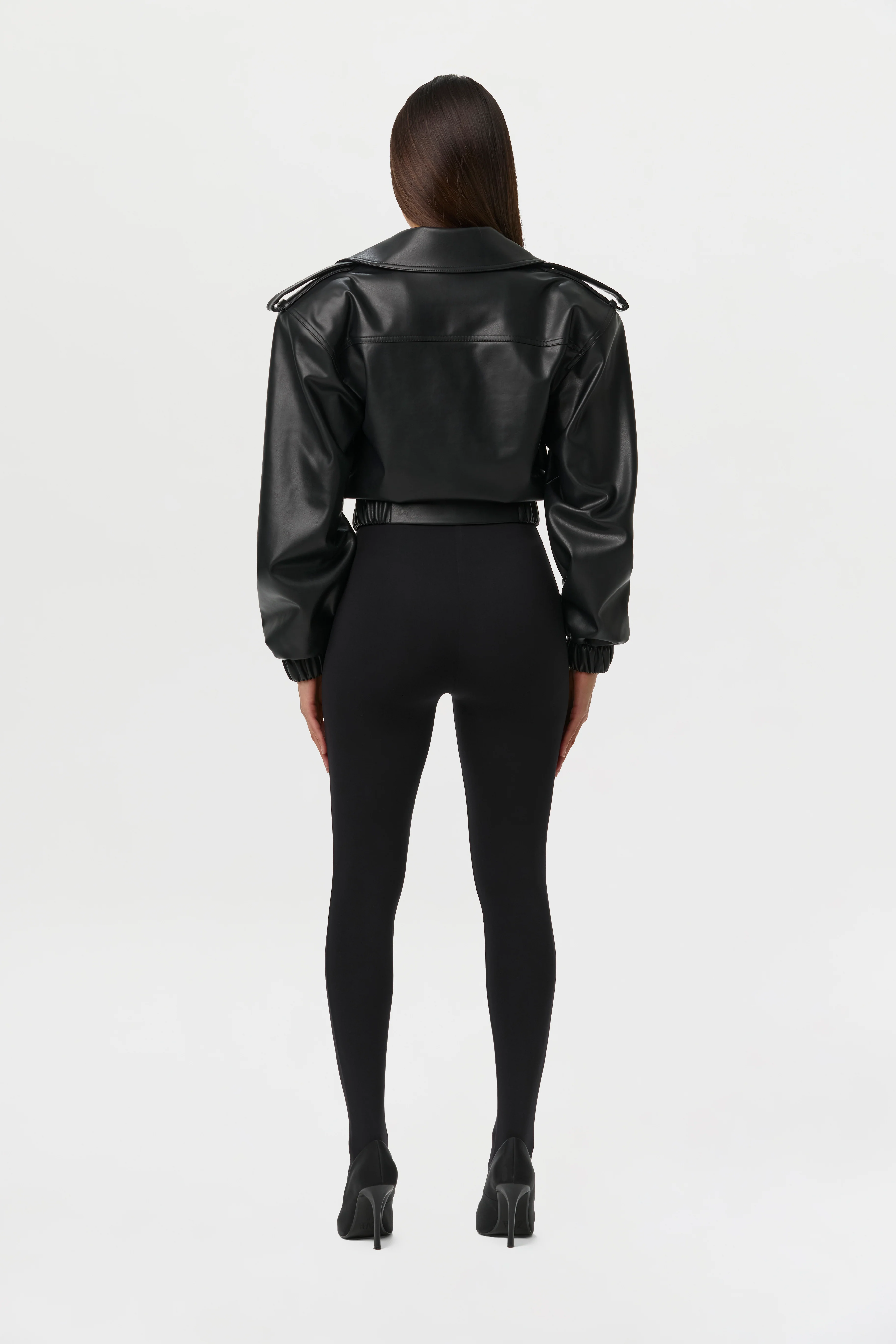 Vegan Leather Cropped Jacket - Image 9